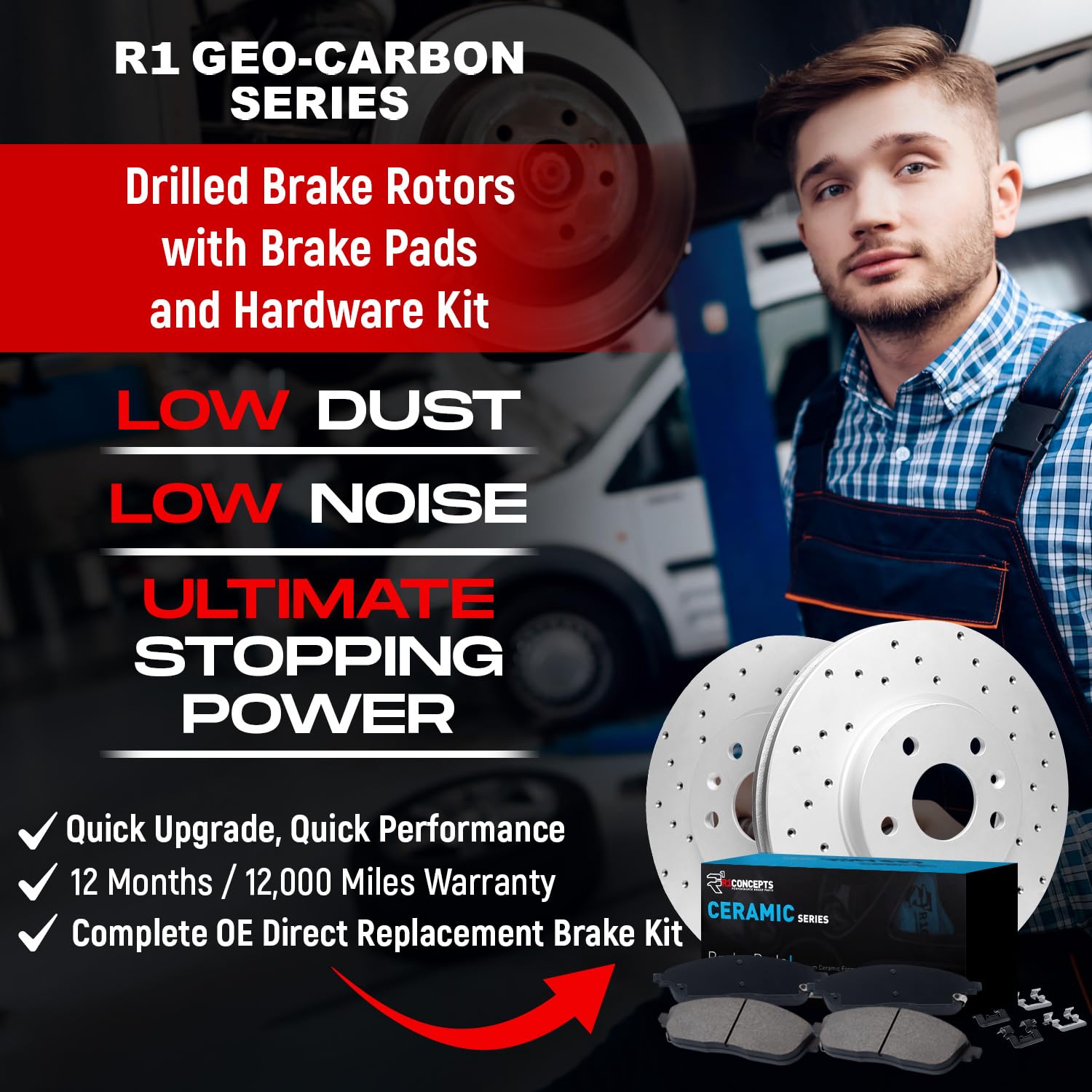 R1 Concepts Premium Ceramic Brake Pads and Rotors Kit - Front & Rear Brake Set with Hardware | Fits 2014-2016 Kia Optima | Smooth Stopping Power for City Driving & Highway Commutes