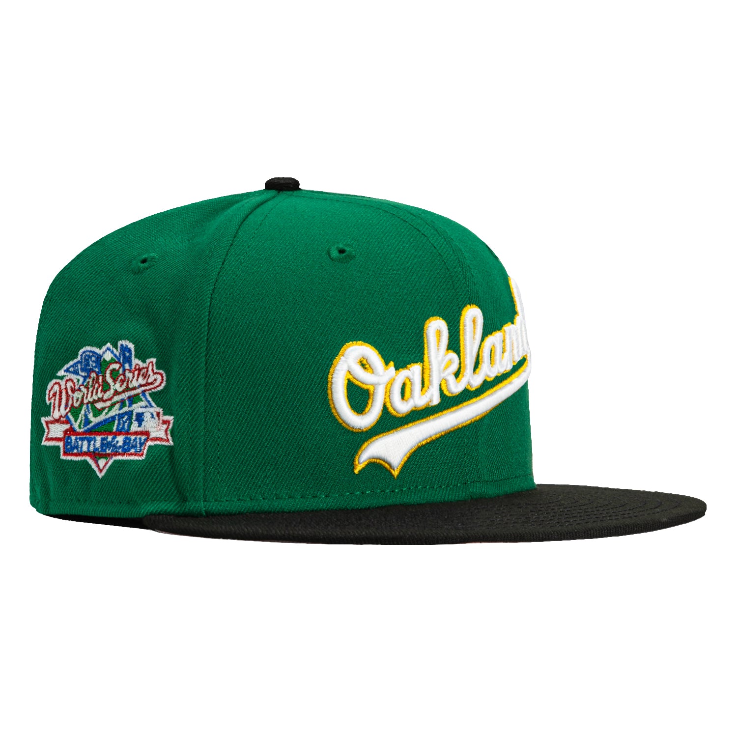 New Era 59Fifty Oakland Athletics Battle of the Bay Patch Script Hat - Kelly Green & Black - MLB Baseball Cap for Men & Women - Perfect for Games, Streetwear & Sports Fans