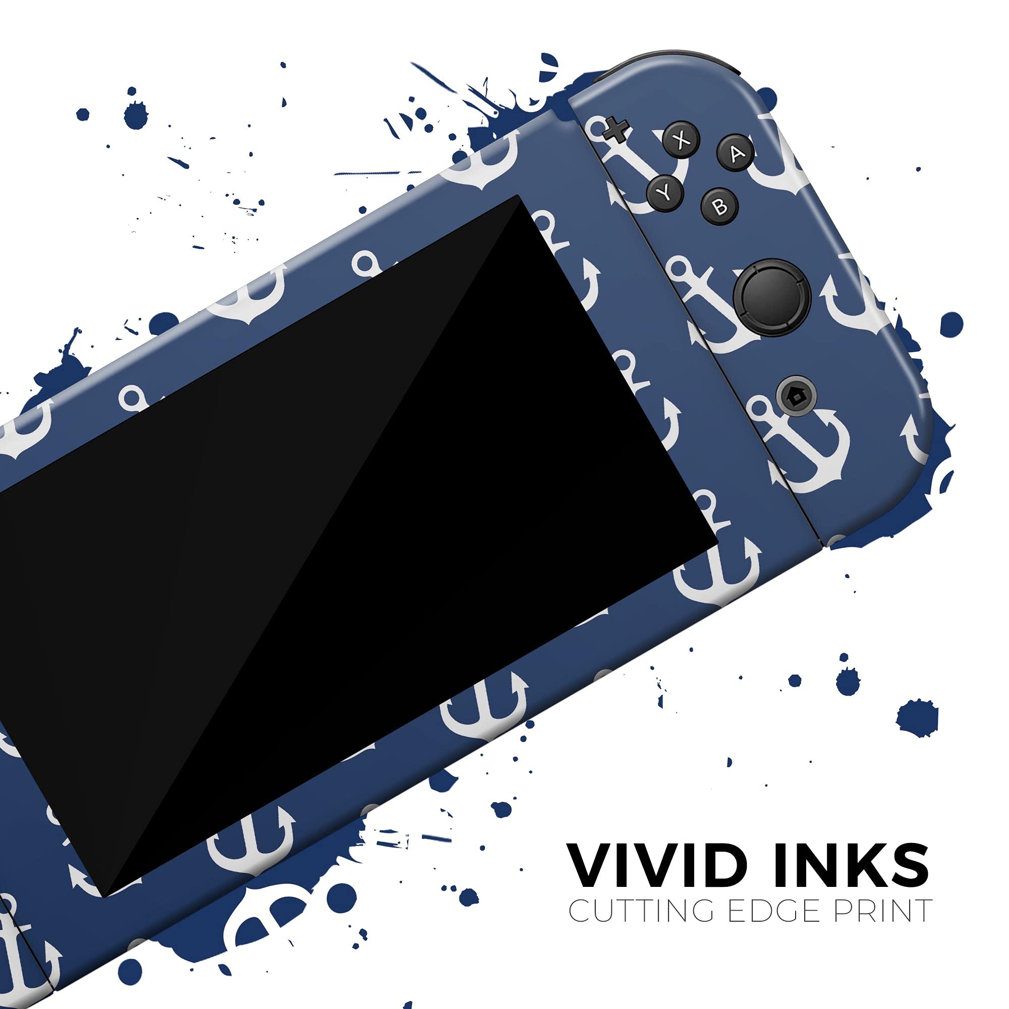 Nintendo Switch Skin Decal - Navy & White Micro Anchors Protective Vinyl Wrap Cover for Switch Console & Joy-Con | Scratch-Resistant, Removable | Perfect for Gaming, Travel & Home Entertainment