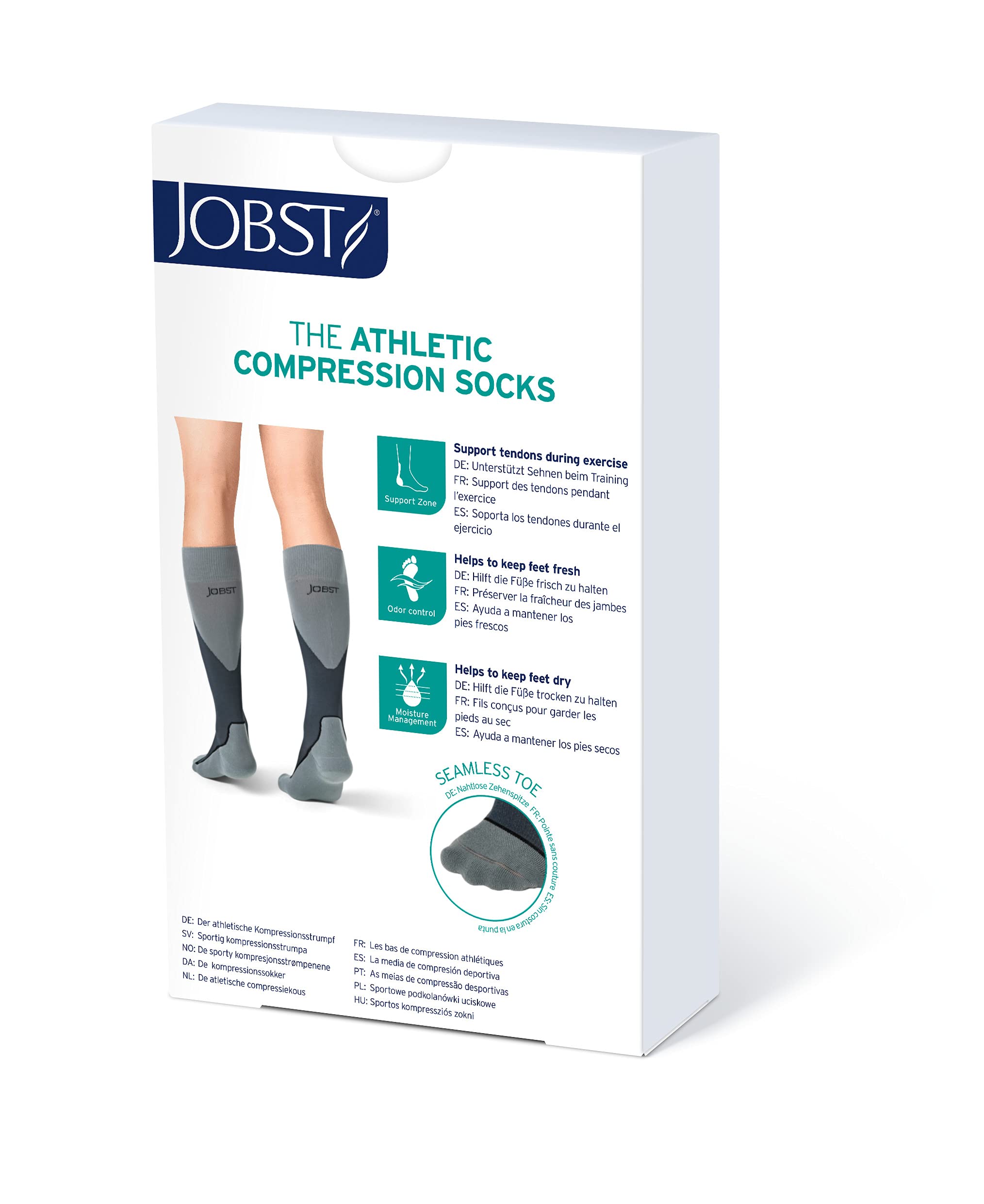 JOBST Sport Compression Socks 20-30 mmHg Knee High X-Large Black Grey - Athletic Support for Running, Travel & Recovery
