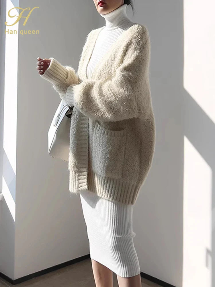Women's H Han Queen Knitted Turtleneck Sweater Dress - Bodycon Midi Dress with Belt for Autumn Winter | Soft Stretchy Party Outfit for Date Night & Holiday Gatherings