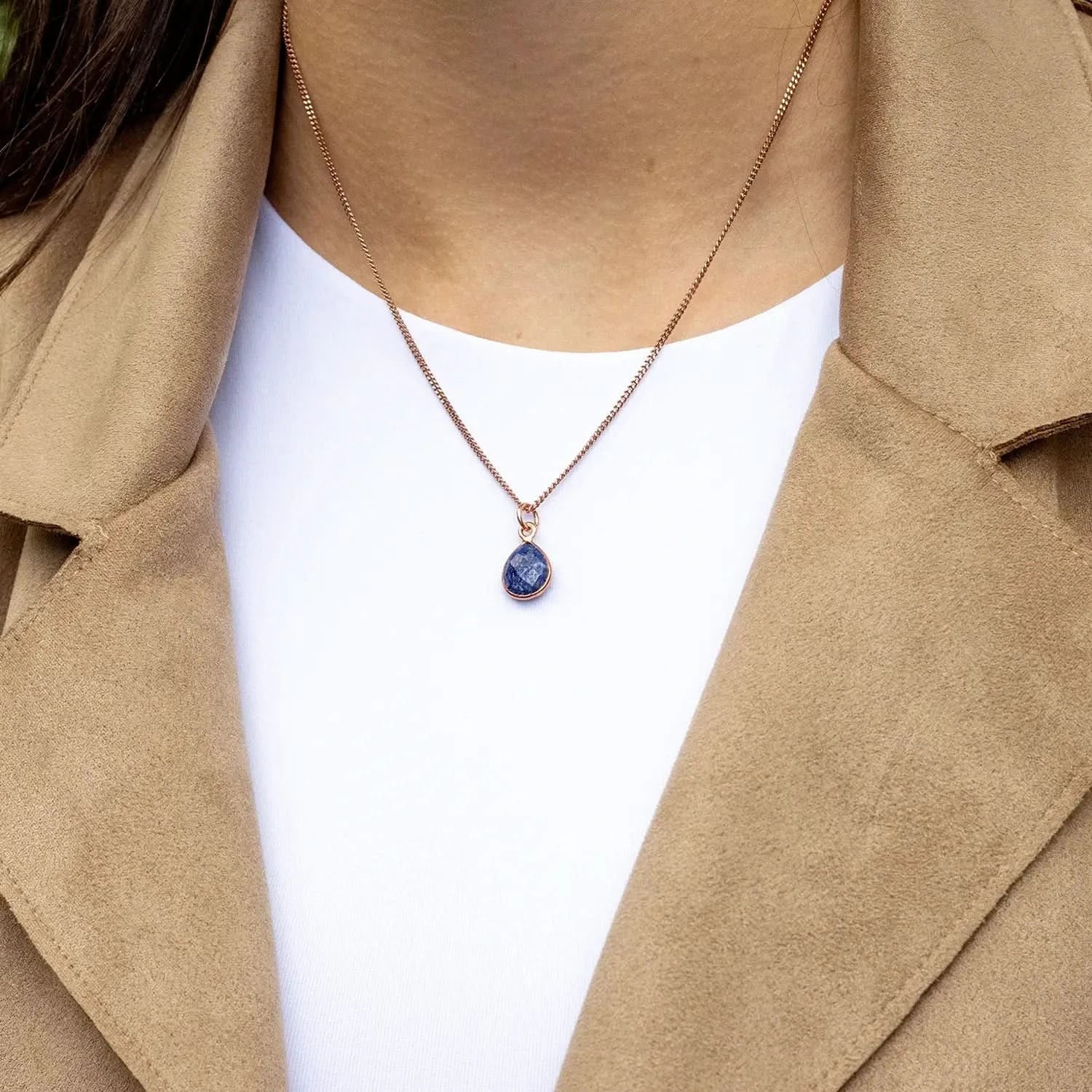 Lapis Lazuli Charm Necklace - Rose Gold Plated September Birthstone Jewelry for Women - Perfect Gift for Birthday, Anniversary & Special Occasions