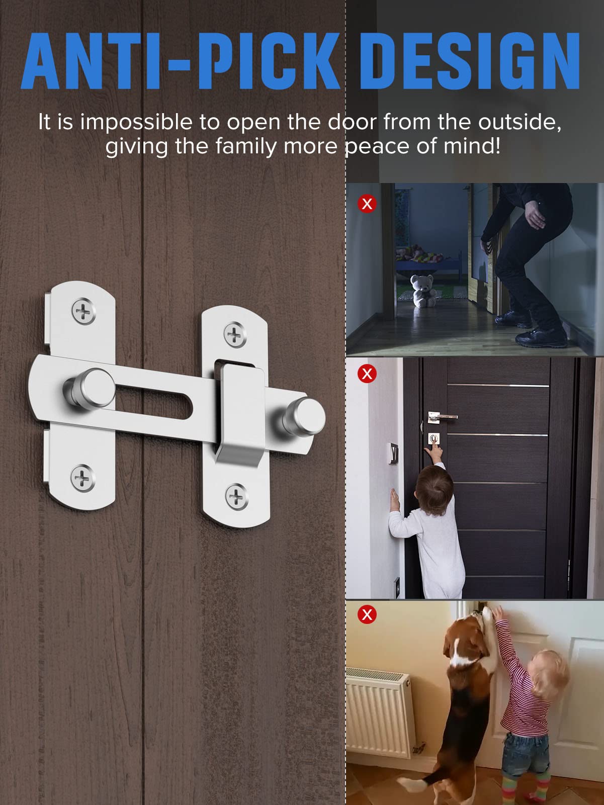 Stainless Steel Sliding Barn Door Lock - Heavy Duty Flip Latch Safety Bolt for Wine Cabinet, Bathroom, Garage, Closet & Outdoor Gates (2 Pack, Silver) | Secure Your Home, Office & Garden Doors