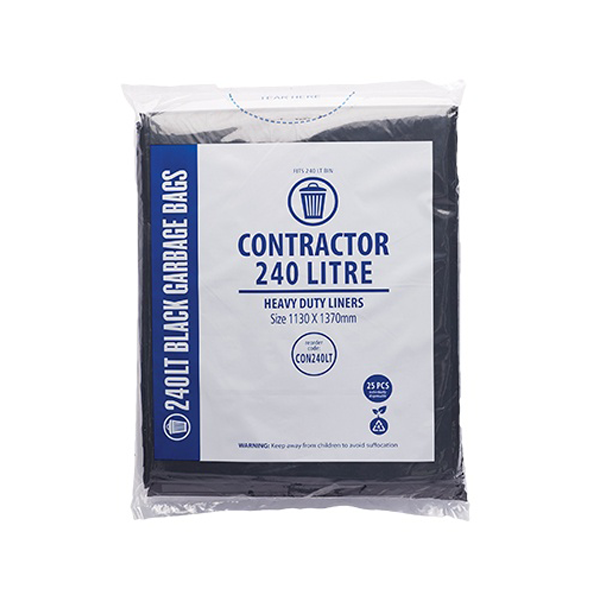 240Lt Heavy Duty Black Trash Bags for Contractors - Extra Large Garbage Bags for Construction Sites, Home Renovation & Commercial Use