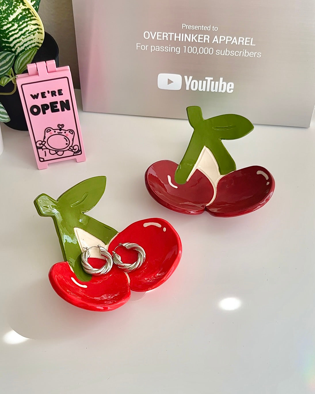 Handmade Cherry Ceramic Trinket Dish - Decorative Fruit-Shaped Jewelry Tray, Spoon Rest & Unique Gift for Women | Perfect for Jewelry Storage, Kitchen Decor & Housewarming Gifts