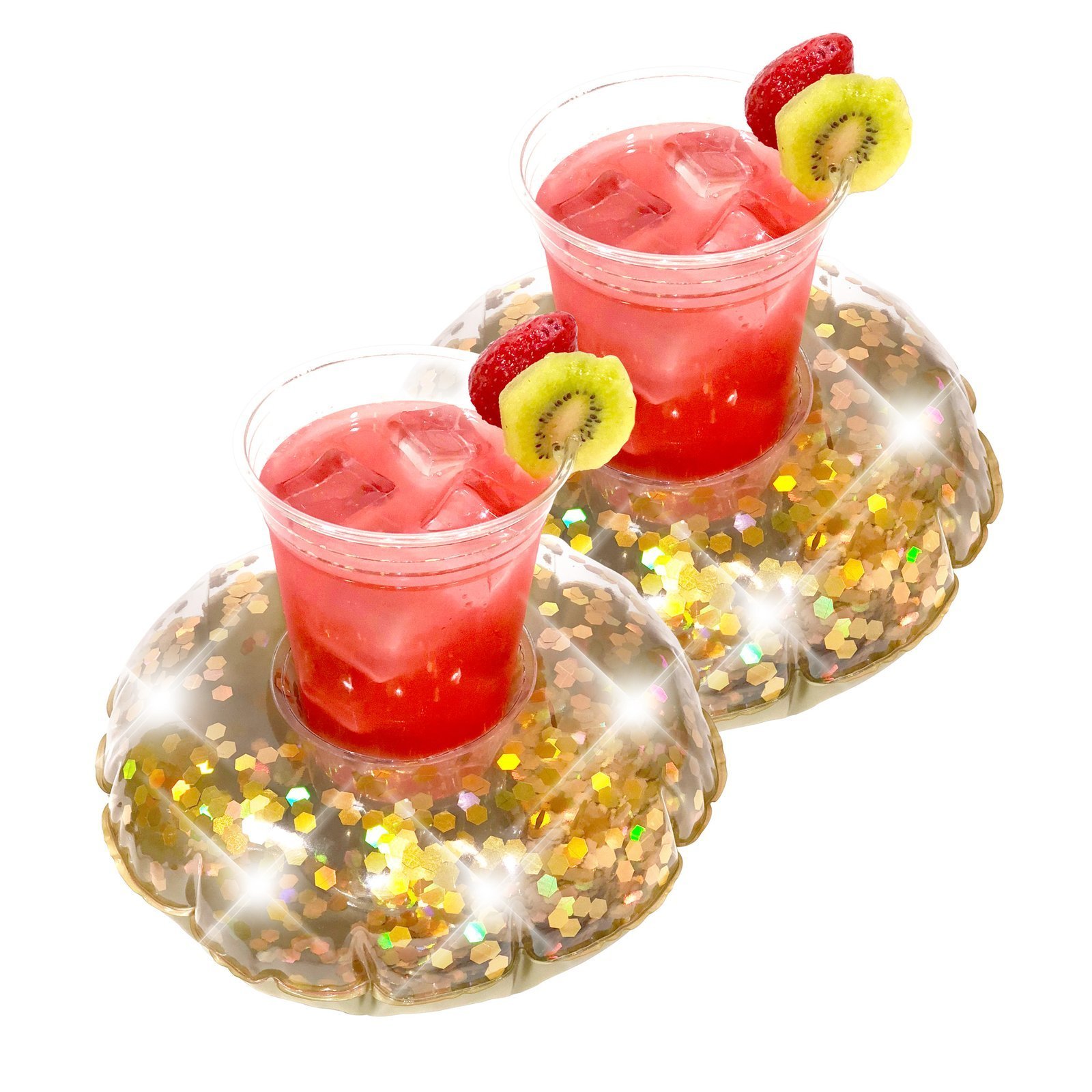PoolCandy Glitter Drink Pool Float Set of 2 - Colorful Inflatable Drink Holders for Pool Party, Summer Fun & Beach Relaxation - Perfect for Cocktails, Mocktails & Poolside Drinks