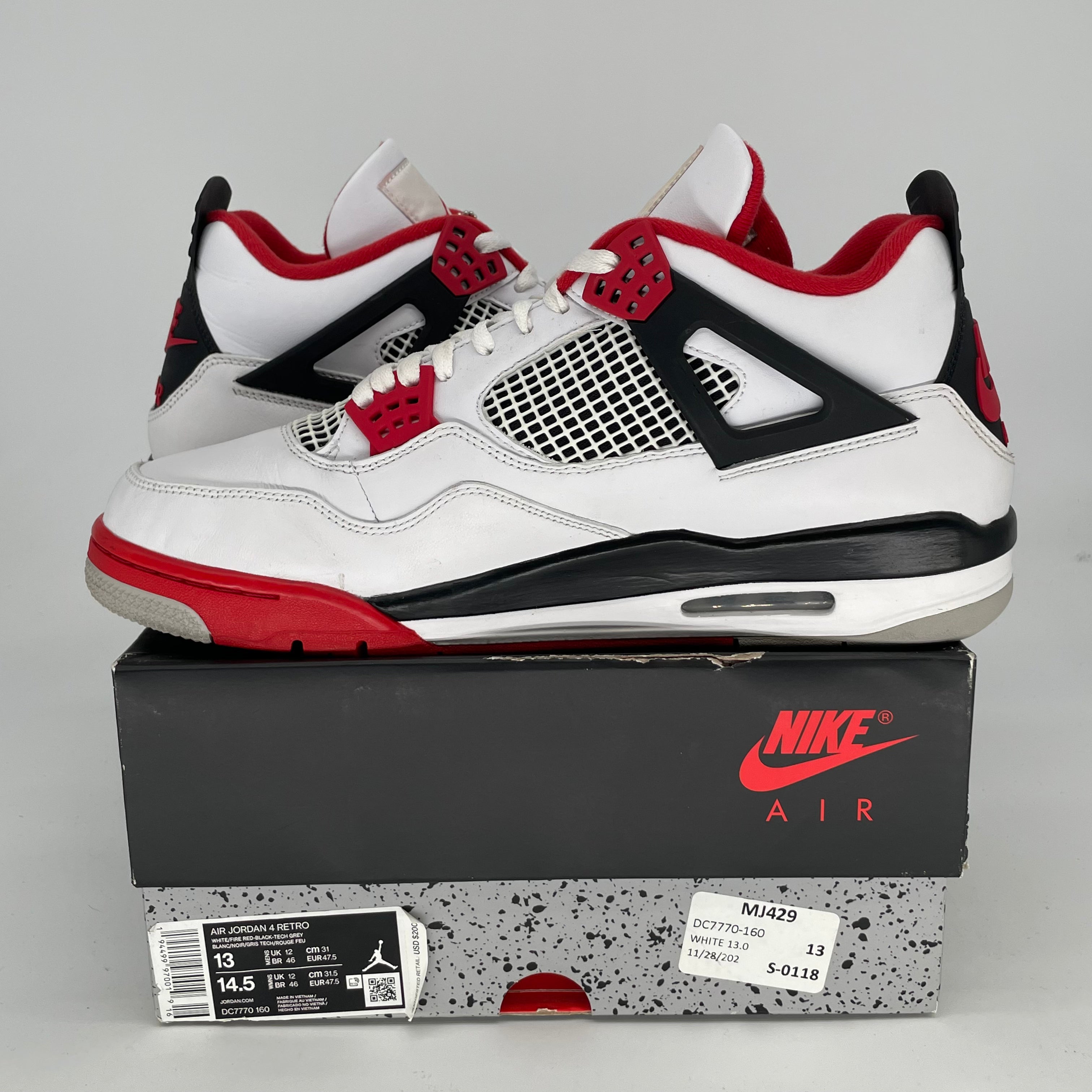 Original Air Jordan 4 Retro 'Fire Red' Men's Basketball Shoes - Size 13 (DC7770-160) - Perfect for Streetwear, Sneaker Collecting & Basketball Games
