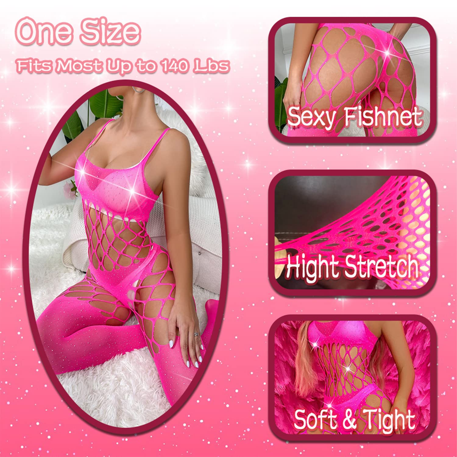 Sexy Women's Fishnet Bodystocking & Stockings - Lingerie Bodysuit for Women - Perfect for Valentine's Day, Boudoir Photography and Romantic Nights