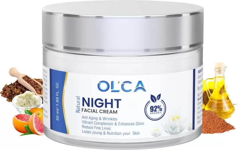 OLCA Anti-Aging Facial Night Cream for Wrinkles & Fine Lines - 50ml Hydrating Moisturizer with Glow Enhancement | Perfect for Nighttime Skincare Routine & Mature Skin Care