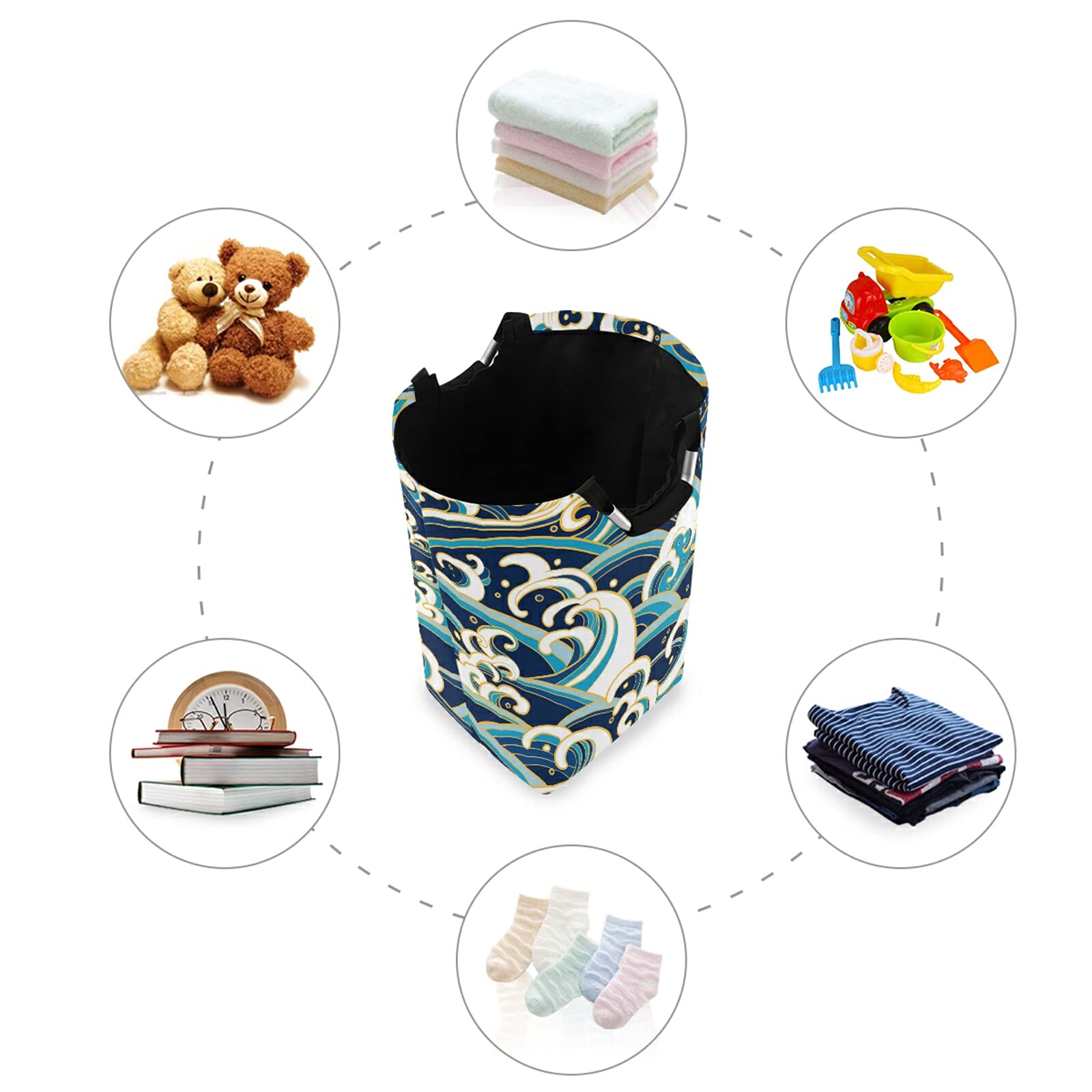 Retro Ocean Wave Laundry Basket - Waterproof Collapsible Clothes Hamper for Dirty Laundry | Large Durable Storage Organizer for Bedroom, Bathroom & Laundry Room