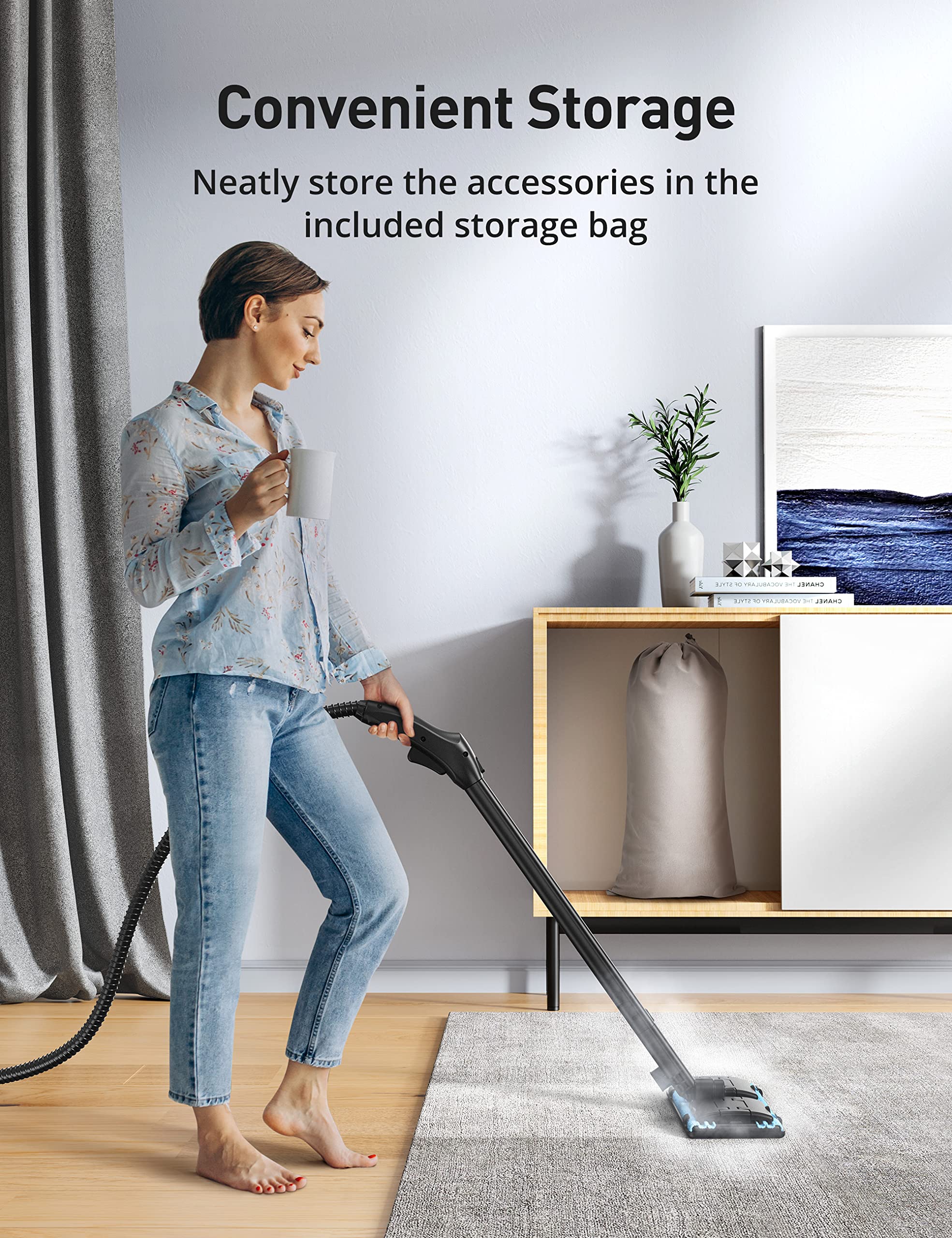 Upgraded Aspiron Steam Cleaner with 21 Accessories - 1.5L Portable Multi-Purpose Steamer for Carpet, Upholstery, Floors & Car Detailing - Quick Heating Heavy Duty Cleaning Tool for Home & Auto Care (Blue)