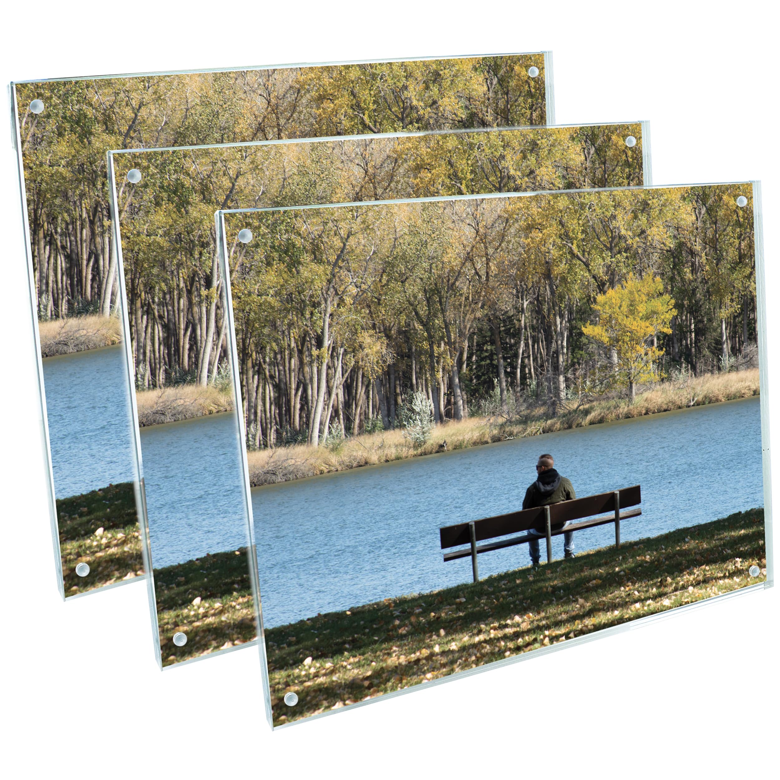 7Penn Acrylic Picture Frames 3-Pack - 8x10 Inch Clear Magnetic Double Sided Photo Frames for Wall & Tabletop Display - Perfect for Home Decor, Office, and Gift Giving