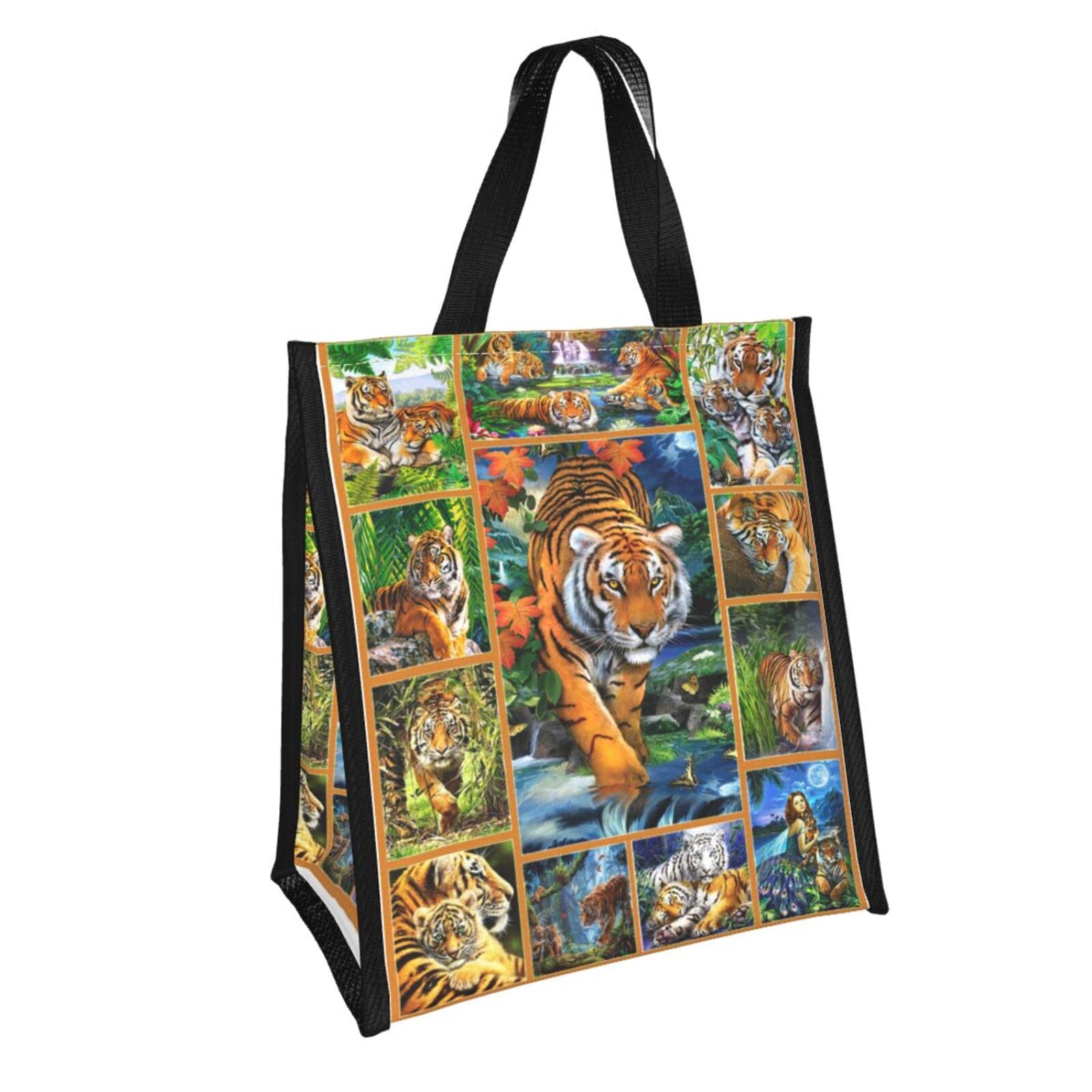 Reusable Insulated Tiger Lunch Bag for Women, Men, Girls & Boys - Large Capacity Detachable Handle Lunch Box - Perfect for School, Work, Picnics & Outdoor Activities