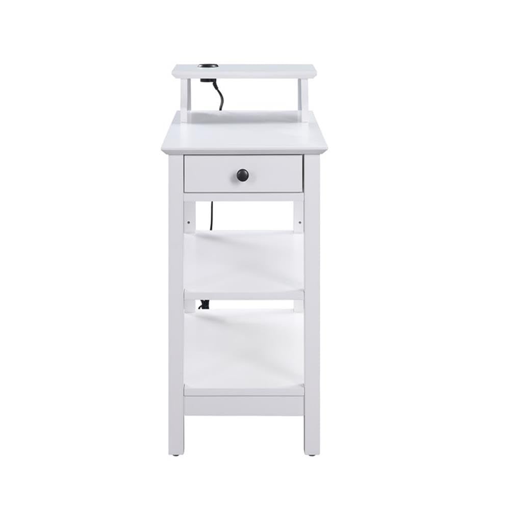 BOWERY HILL Modern White Wooden Side Table with Built-in USB Charging Port - Perfect for Living Room, Bedroom & Office Use
