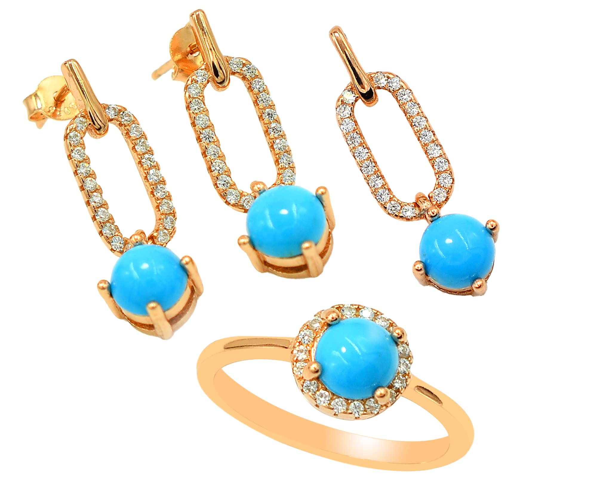 Natural Sleeping Beauty Turquoise Gemstone 925 Sterling Silver Ring, Earring & Pendant Jewelry Set - December Birthstone Gift for Women, Girlfriend - Perfect for Christmas, Birthdays & Special Occasions