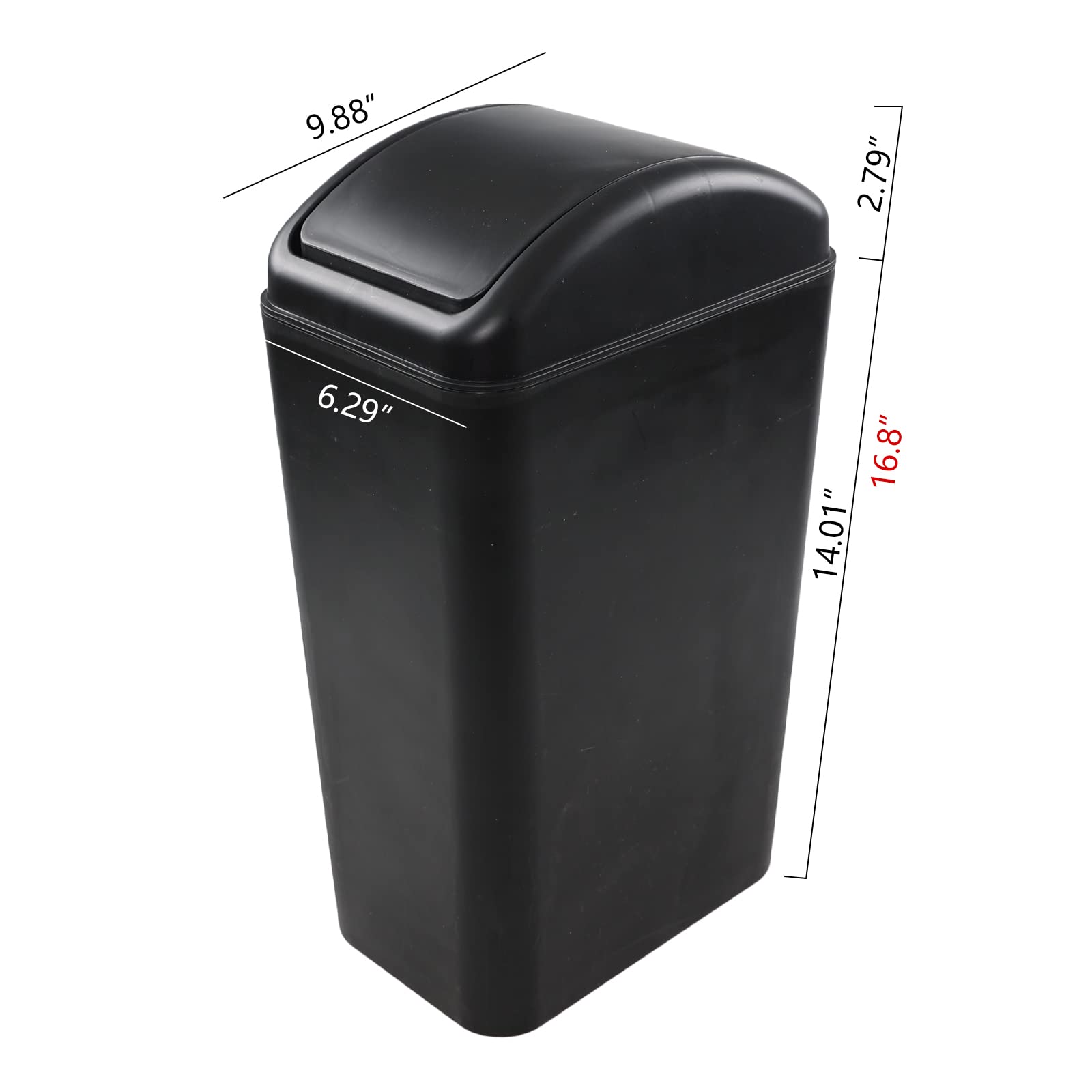 Saedy 12L Plastic Trash Can with Swing Lid - 2 Pack Small Garbage Bin for Bathroom, Kitchen, Office & Bedroom - Odor-Proof & Space-Saving Design (Black)