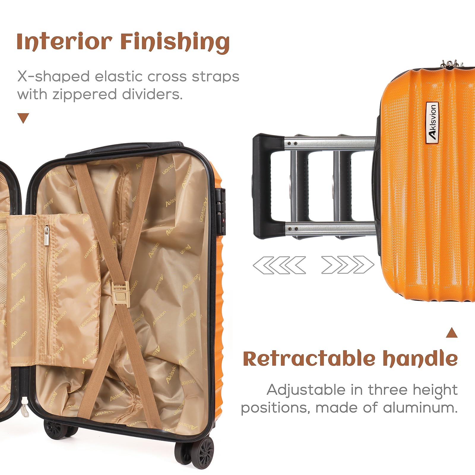3-Piece ABS Hardshell Spinner Luggage Set with Carry-On Suitcase, Weekender Bag & Toiletry Bag (Orange) - Perfect for Travel, Business Trips & Vacations