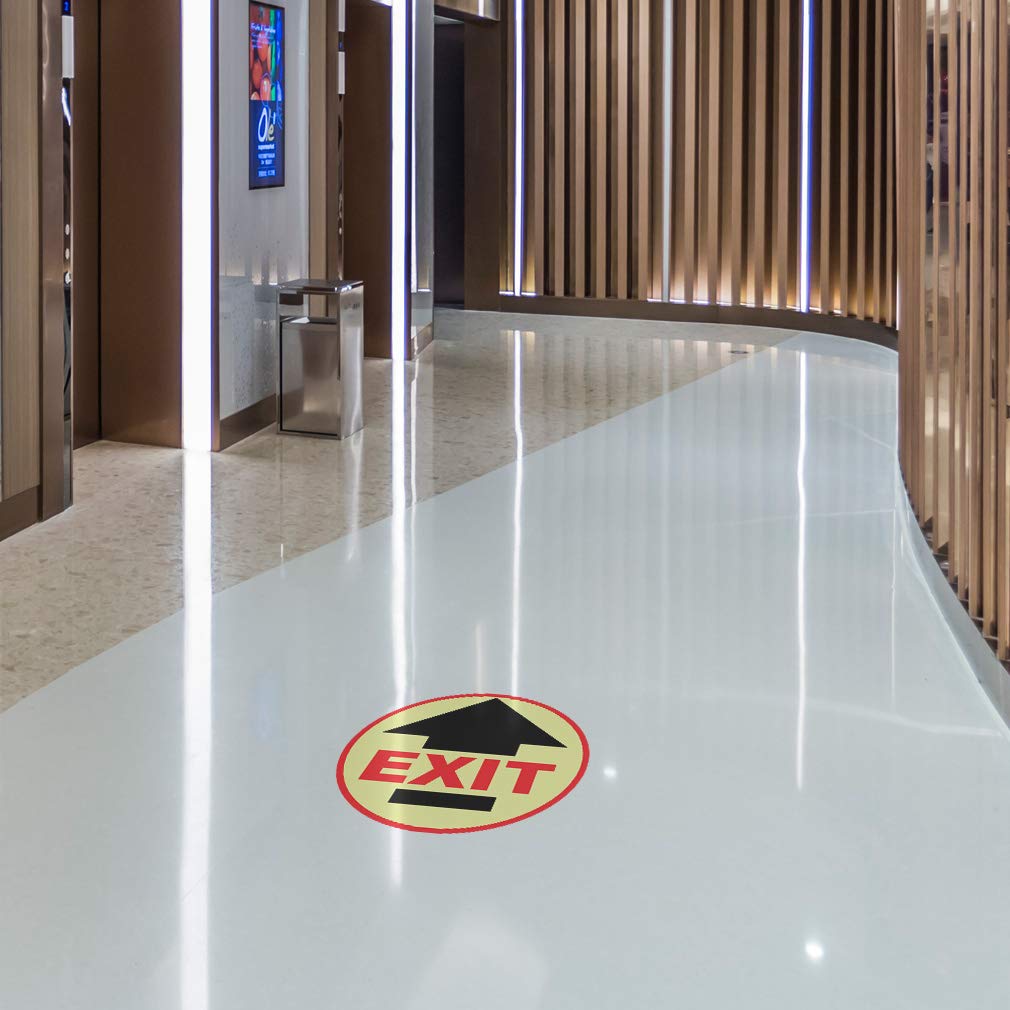 Black & Red Anti-Slip Exit Floor Decals - 36 Inch Round Industrial Safety Signs for Business & Warehouse (Ideal for Emergency Exits, Stairways, and Hazard Areas)