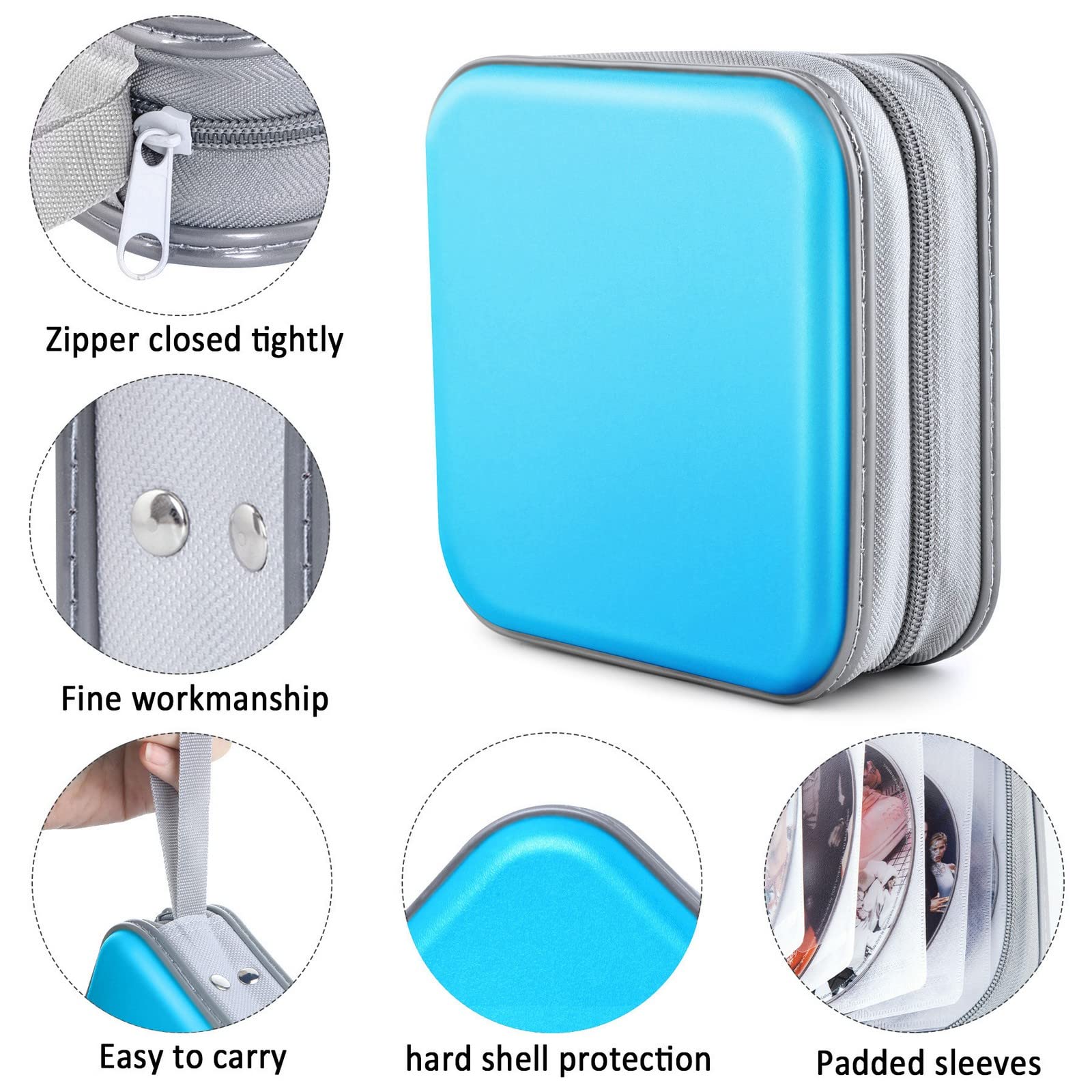 40-Disc Heavy Duty CD/DVD Case Wallet Holder - Sky Blue Storage Binder Album for Music, Movies & Data Discs - Perfect for Travel, Home Organization & Media Collections