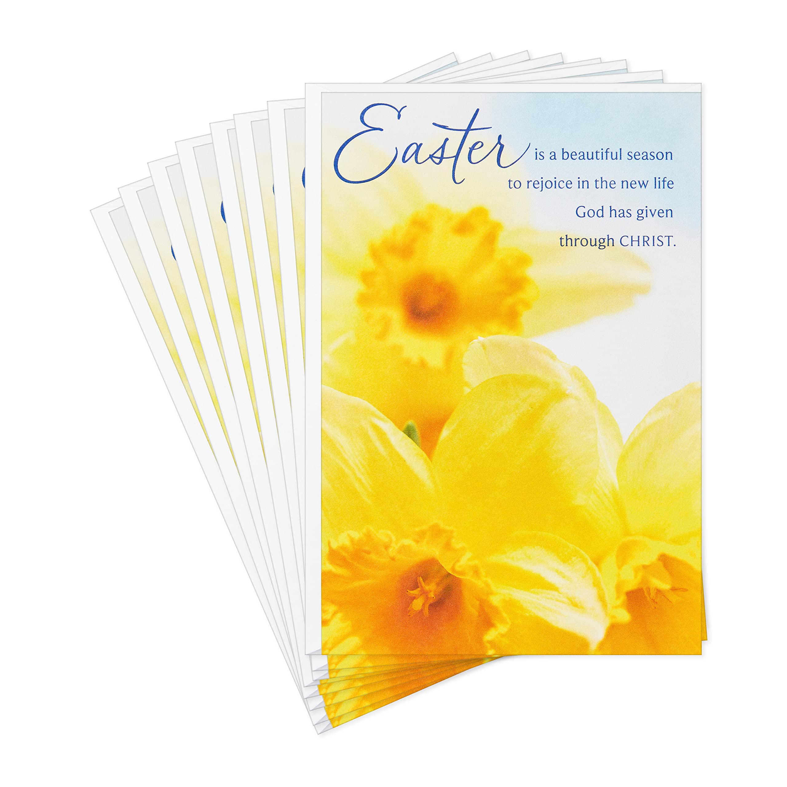 DaySpring Religious Easter Cards Pack with Daffodils Design - 8 Blank Greeting Cards & Envelopes Set for Easter Celebrations, Church Events & Spring Gift Giving
