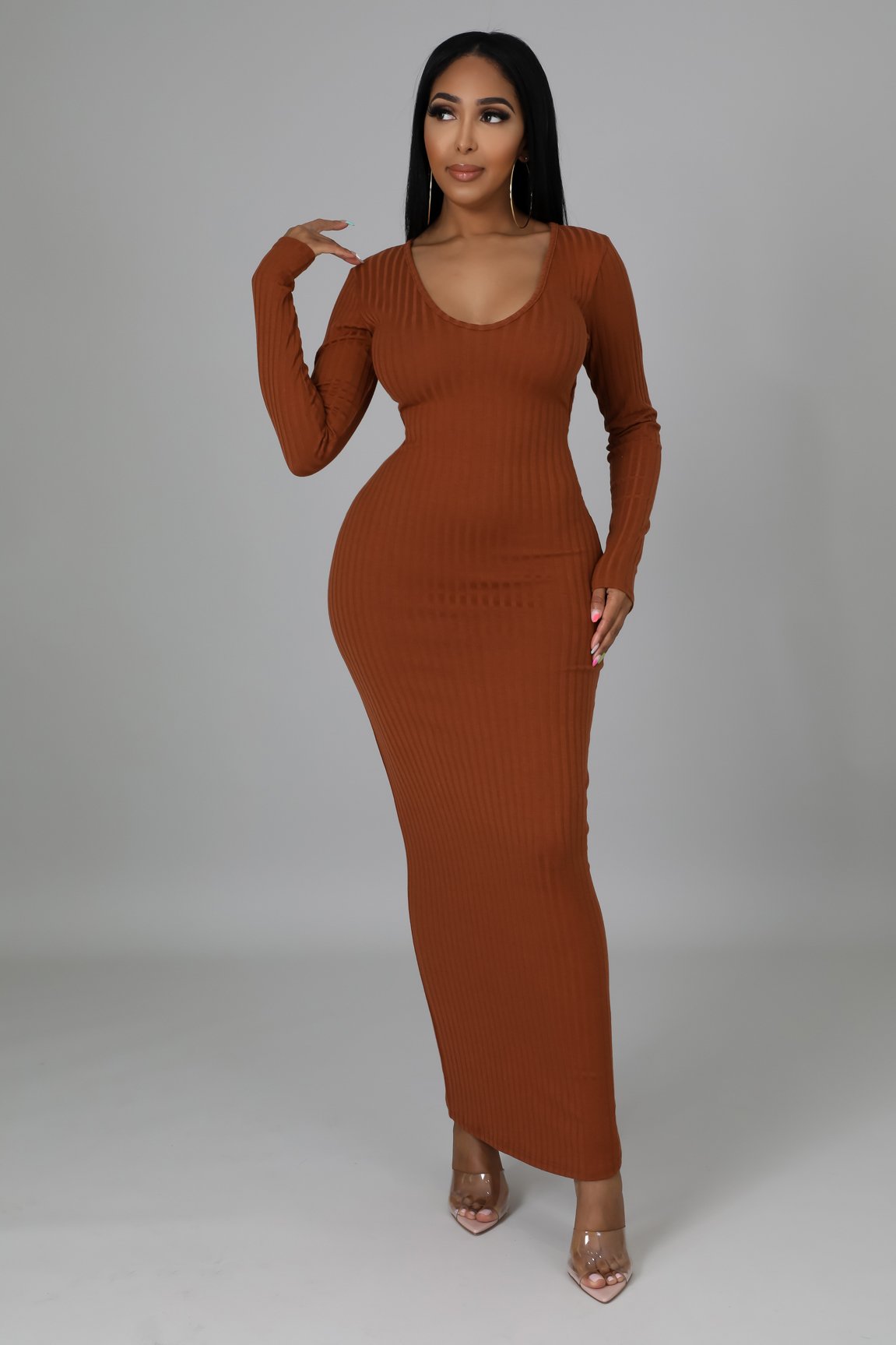 Lola Babe Women's Elegant Cognac Dress - Perfect for Parties, Weddings & Special Occasions