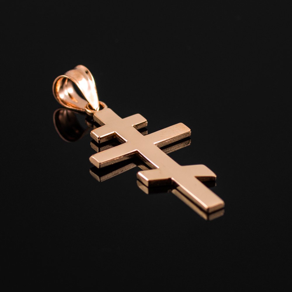 10k Rose Gold Russian Orthodox Cross Pendant for Women - Elegant Religious Jewelry Gift for Baptism, Church & Everyday Wear