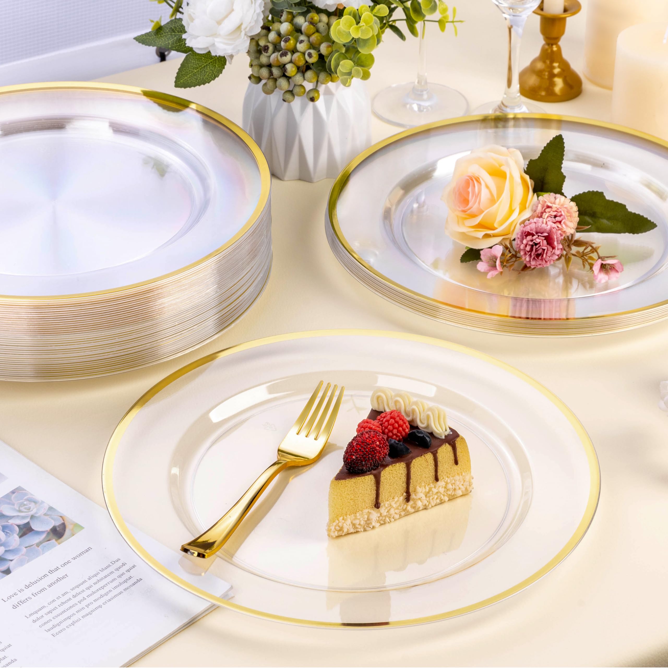 12 Inch Disposable Charger Plates - 50 Pack Clear Plastic Dinner Plates with Elegant Gold Rim - Perfect for Weddings, Parties, Banquets & Formal Dining - Elegant Table Decor for Special Occasions