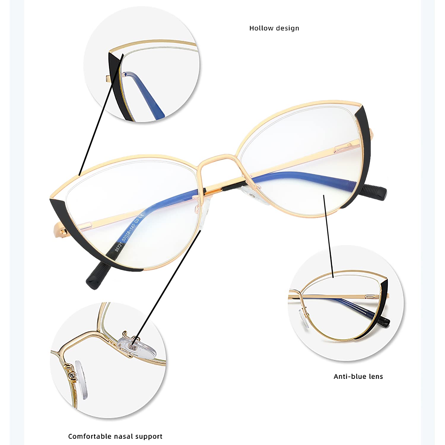 MORESHINE Women's Fashion Cat Eye Blue Light Blocking Glasses - Anti Eyestrain for Reading, Computer, TV & Phone Use - Stylish UV Protection for Office, Gaming & Digital Screen Time