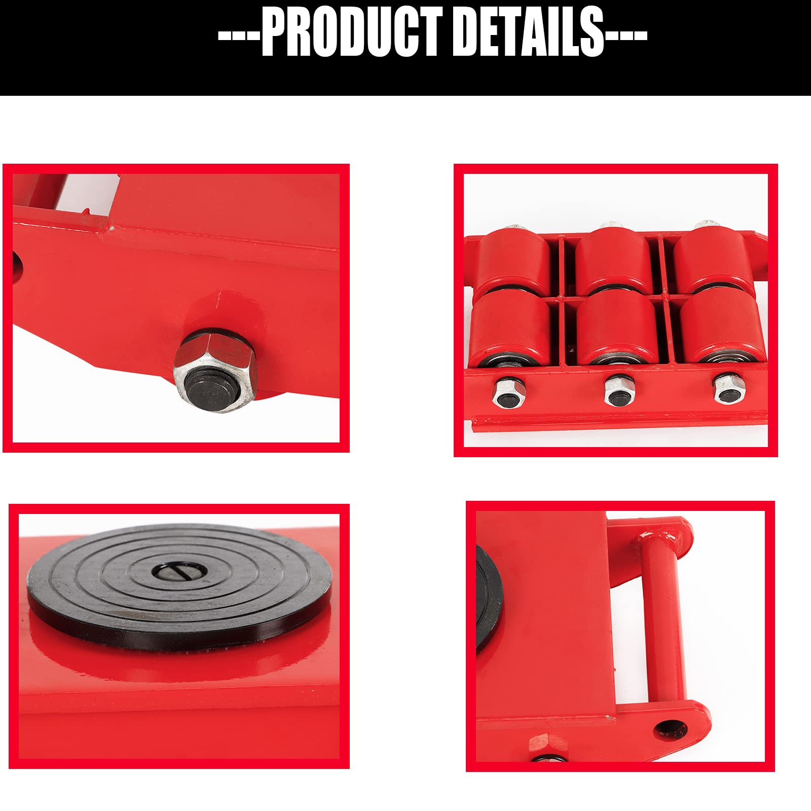 8T Heavy Duty Machine Skates - 17600 lbs Capacity Industrial Moving Equipment with 360° Rotation & 6 PU Rollers | Machinery Mover Dolly for Factory, Warehouse & Workshop Relocation (Red)