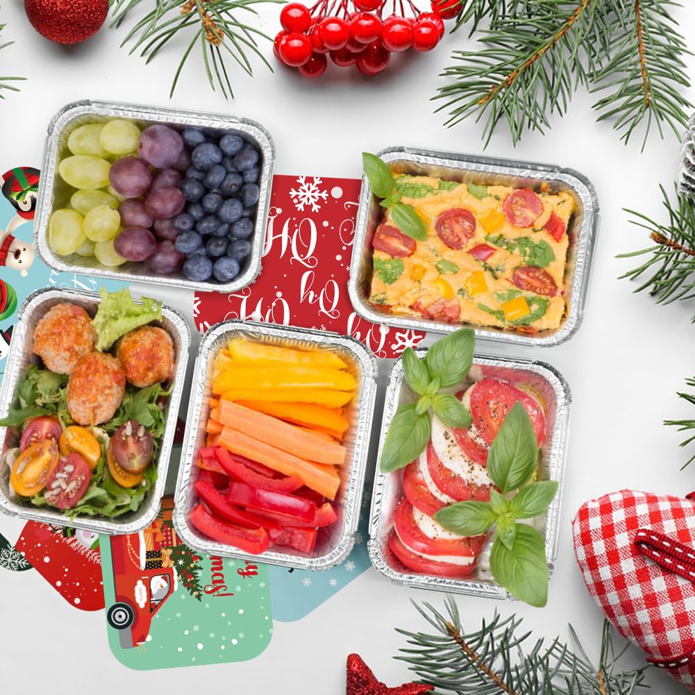 42-Piece Christmas Foil Food Storage Containers with Lids | Disposable Santa-Themed Aluminum Pans for Baking, Cooking & Holiday Parties | Perfect for Leftovers, Meal Prep & Festive Gatherings