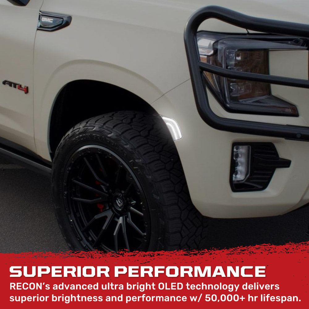 Cadillac 21-24 Escalade & GMC 21-24 Yukon/Yukon XL/Yukon Denali (5th Gen) & Chevy 21-24 Tahoe/Suburban (5th Gen) LED Front Fender Lights - White/Amber Options, Smoked/Clear Lens - Upgrade for Enhanced Visibility & Style (Perfect for Night Driving & Custom Car Mods)