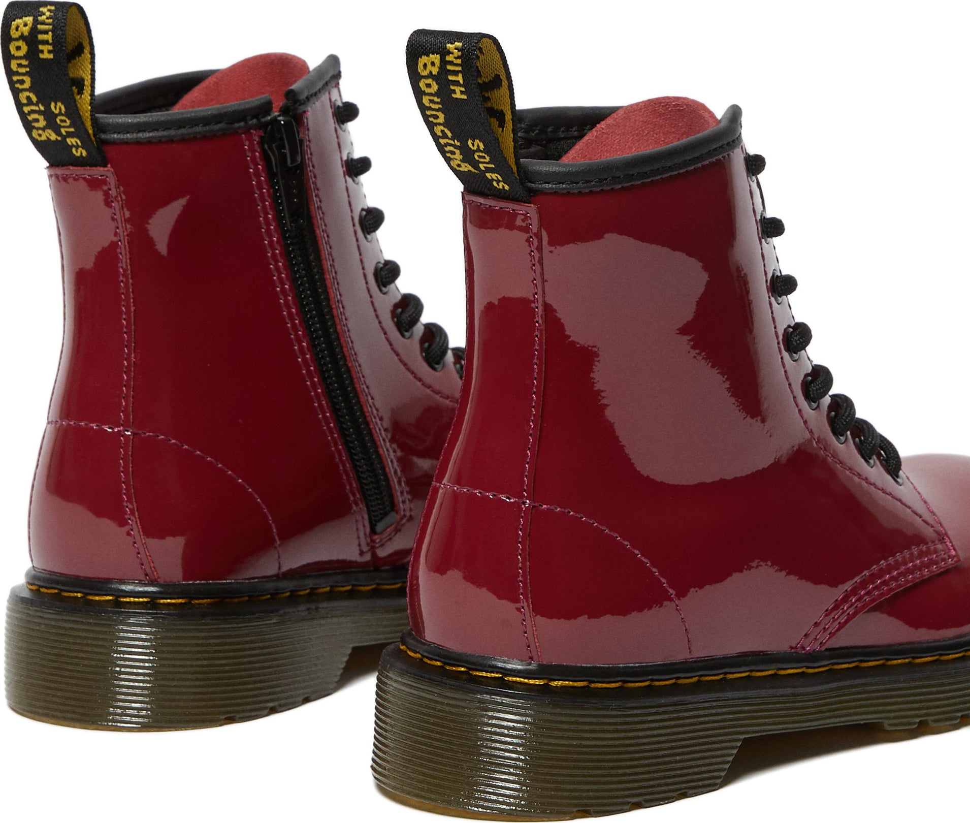 Dr. Martens 1460 Patent Leather Lace Up Boots for Kids - Shiny Black Vegan Leather Ankle Booties - Perfect for School, Parties & Everyday Wear