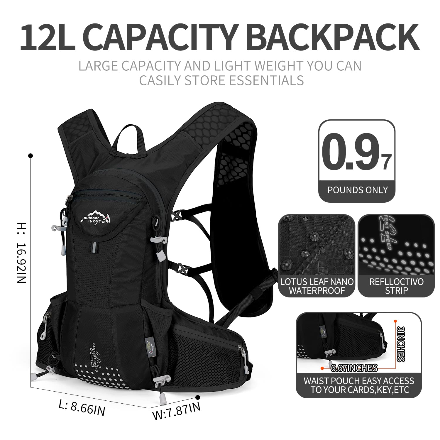Lightweight Hydration Pack Backpack with 2L Leakproof Water Bladder - Running & Hiking Hydration Vest for Men & Women - Perfect for Outdoor Activities, Trail Running, Cycling & Camping