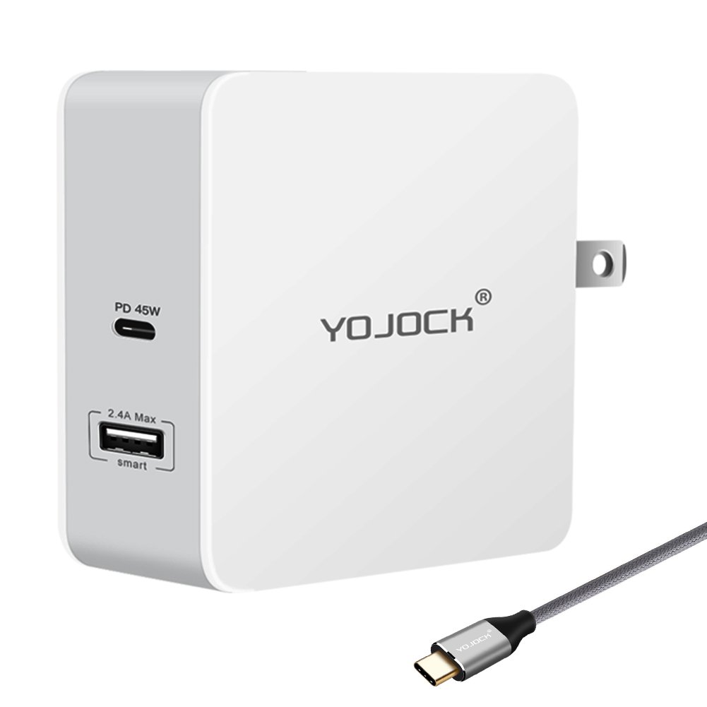 45W USB Type C Wall Charger with Power Delivery & 2.4A Fast Charging - Compatible with iPhone 11/X Series, Google Pixel 2 XL, Nintendo Switch, Acer Aspire, Samsung Notebook, iPad - Perfect for Home, Office & Travel Charging