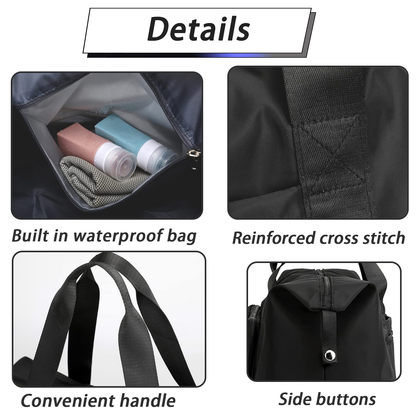 Expandable Travel Duffel Bag for Women - Waterproof Weekender Overnight Bag, Carry On Gym & Sports Tote with Foldable Design (Black) | Perfect for Weekend Getaways, Gym Workouts & Airplane Travel