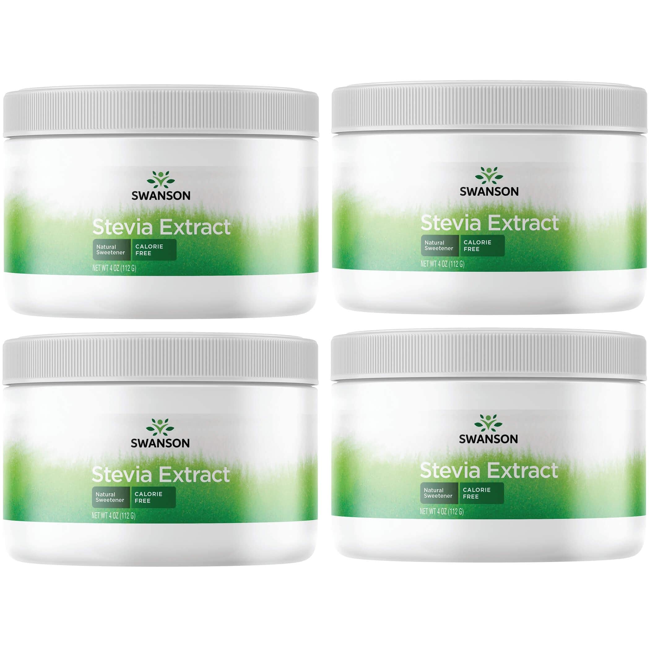 Swanson Stevia Extract Powder 4 Ounce (112g) - 100% Natural Sweetener, Zero Calorie, Keto & Vegan Friendly - Great for Baking, Coffee, Tea & Smoothies (Pack of 4)