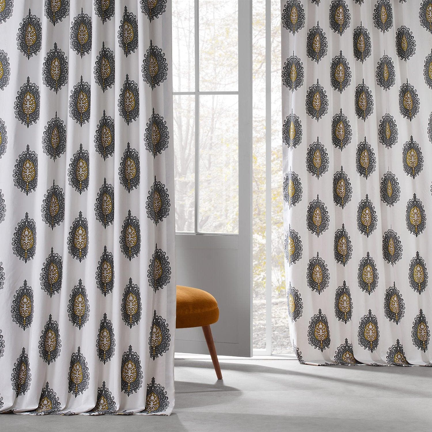 Mayan Gold Emblem Printed Cotton Custom Curtains | Handmade Ethnic Window Drapes | Perfect for Bohemian Home Decor & Living Room Window Treatments