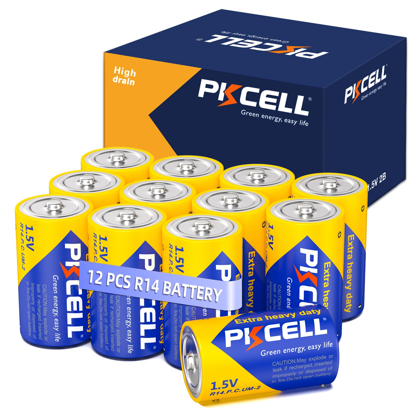 PKCELL C Batteries 12 Pack - 1.5V High-Performance Alkaline Batteries with Long-Lasting Power for Flashlights, Toys, Radios & Household Devices
