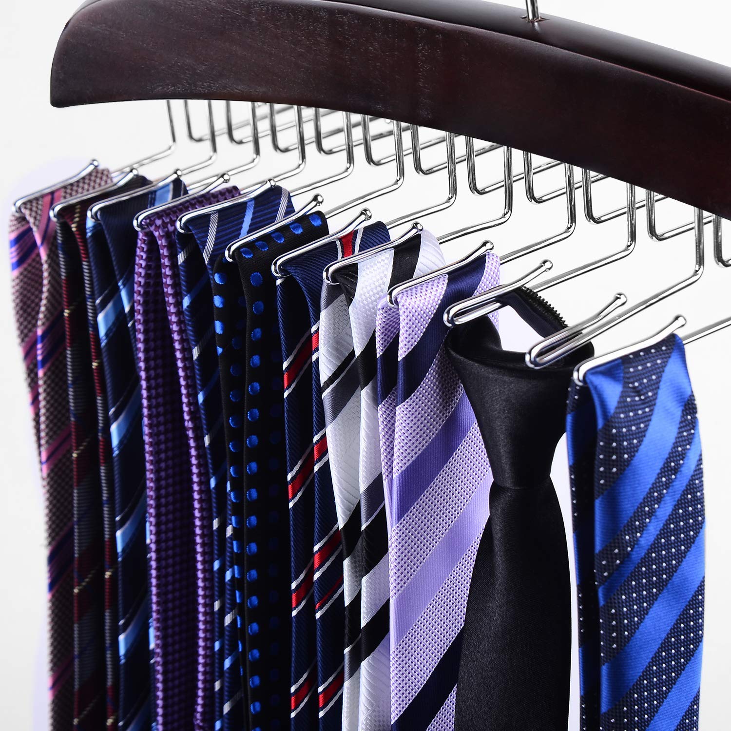 Ohuhu Wooden Tie Rack - 24 Slot Tie & Belt Organizer with Hooks for Closet Storage | Perfect for Men's Neckties, Women's Scarves & Accessories | Space-Saving Closet Organizer for Home & Office Wardrobe