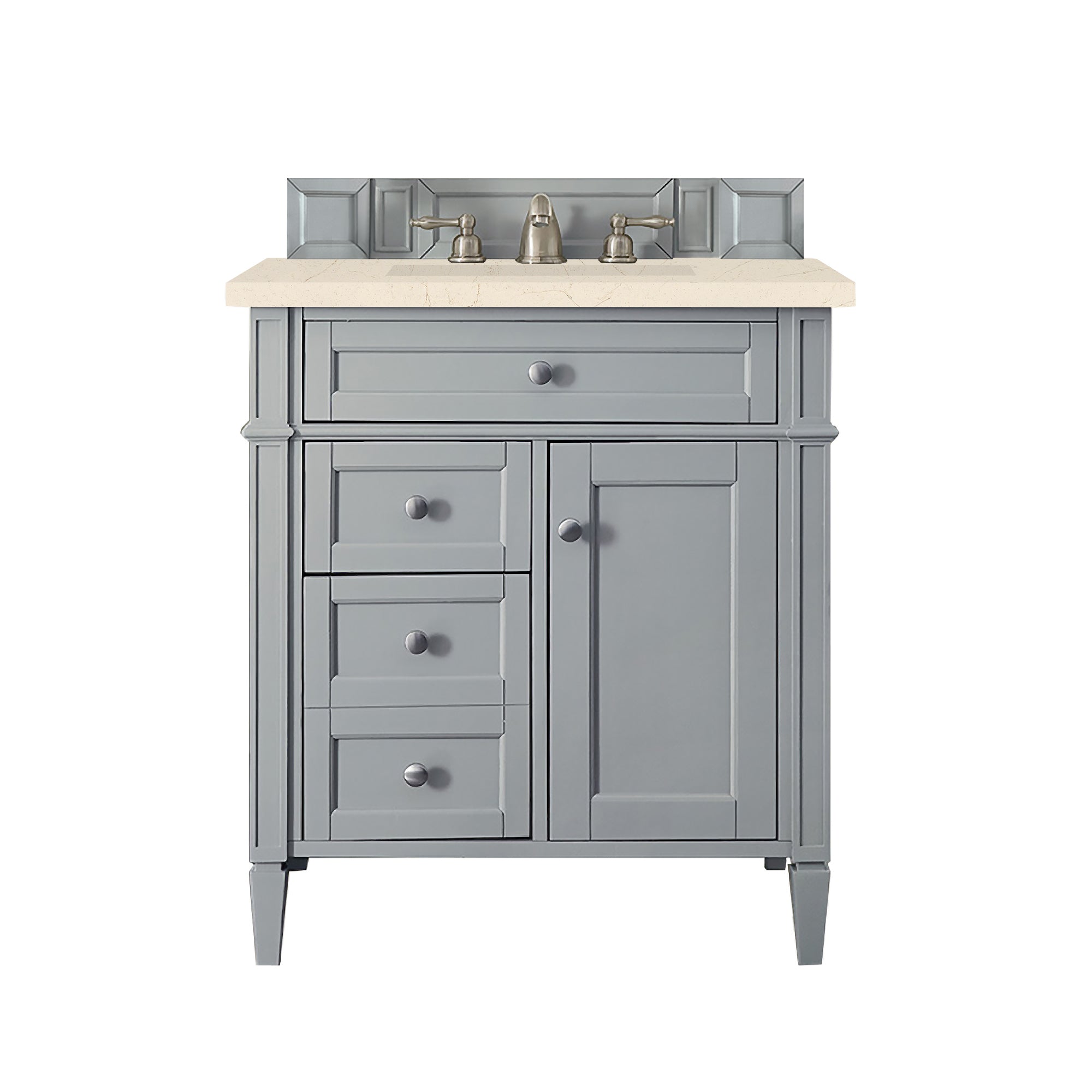 Brittany 30 Inch Single Bathroom Vanity Set with Eternal Marfil Quartz Top in Urban Gray - Perfect for Modern Master Bathrooms & Powder Rooms