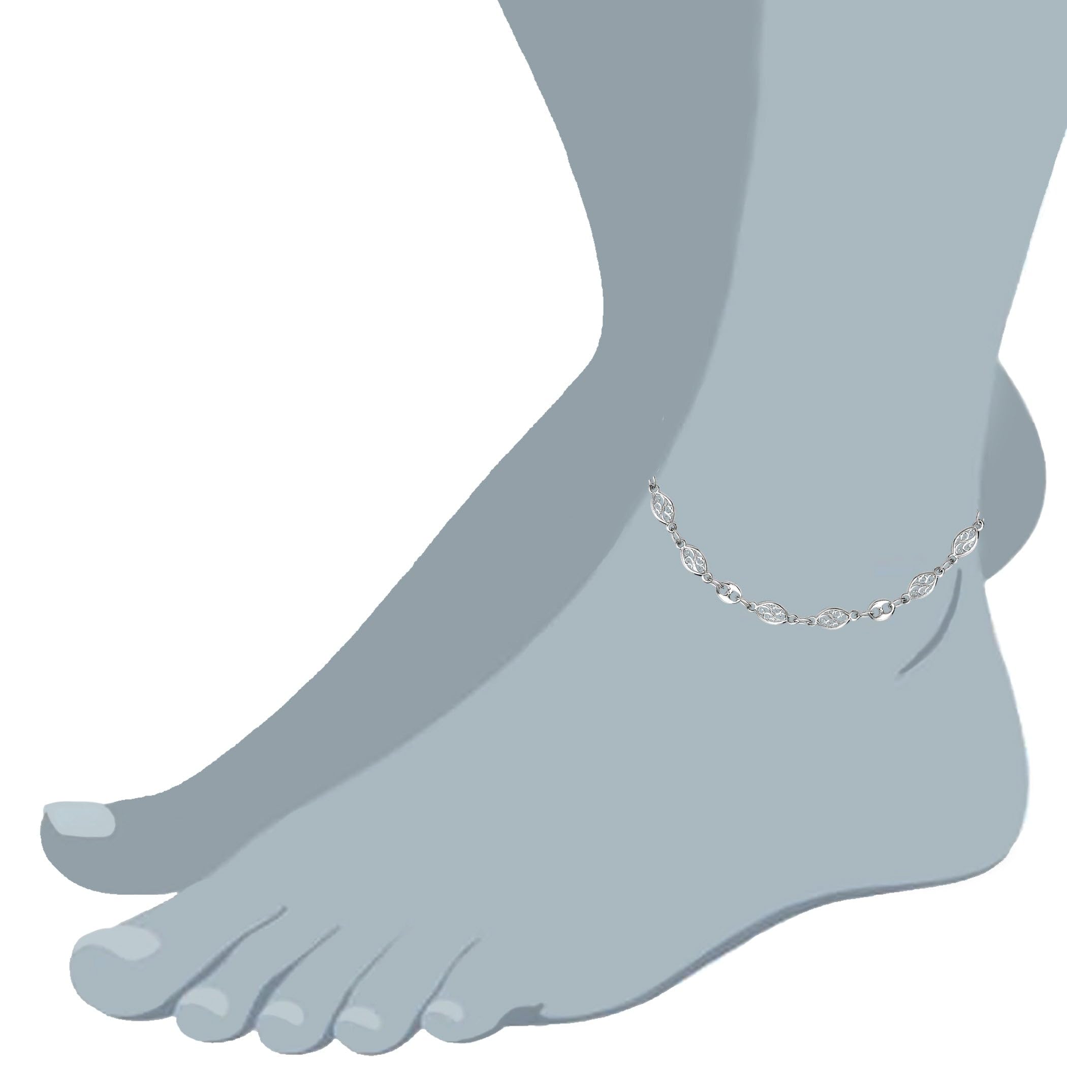 Elegant Mixed Filigree & Mariner Link Sterling Silver Anklet - Perfect for Beach Weddings, Summer Outfits & Boho Jewelry Collection