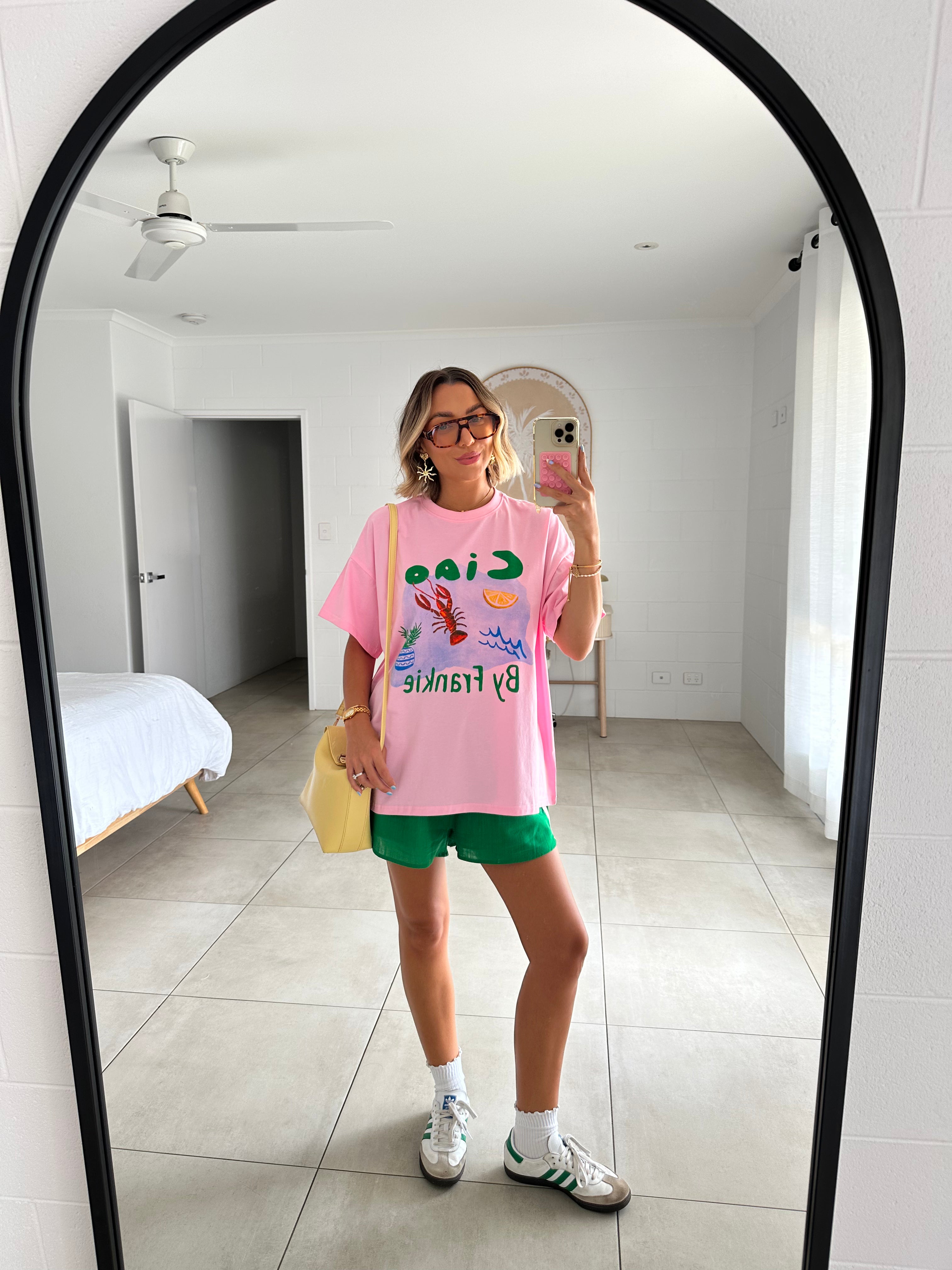 Ciao By Frankie Women's Pink & Green Top and Shorts Set - Casual Summer Outfit for Beach, Vacation & Streetwear