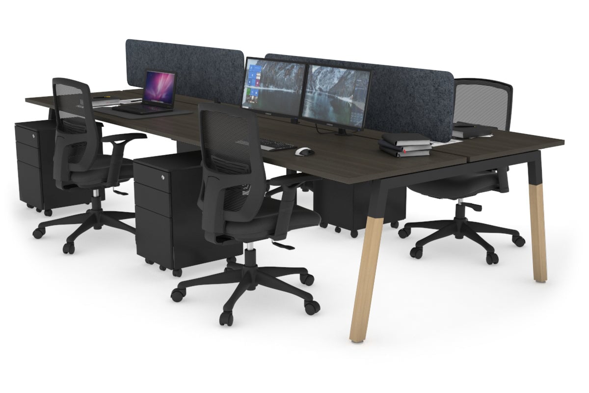 Quadro A Legs 4-Person Office Workstation with Wooden Legs & Cross Beam [1400L x 700W] - Perfect for Collaborative Workspaces & Home Offices