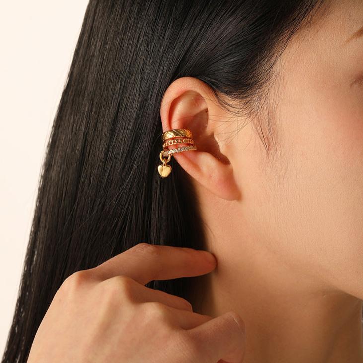 Luxury Layered Heart Ear Cuff Fake Earrings for Women - Fashionable Non-Piercing Clip On Ear Jewelry - Perfect for Parties, Weddings & Date Nights | DMS339