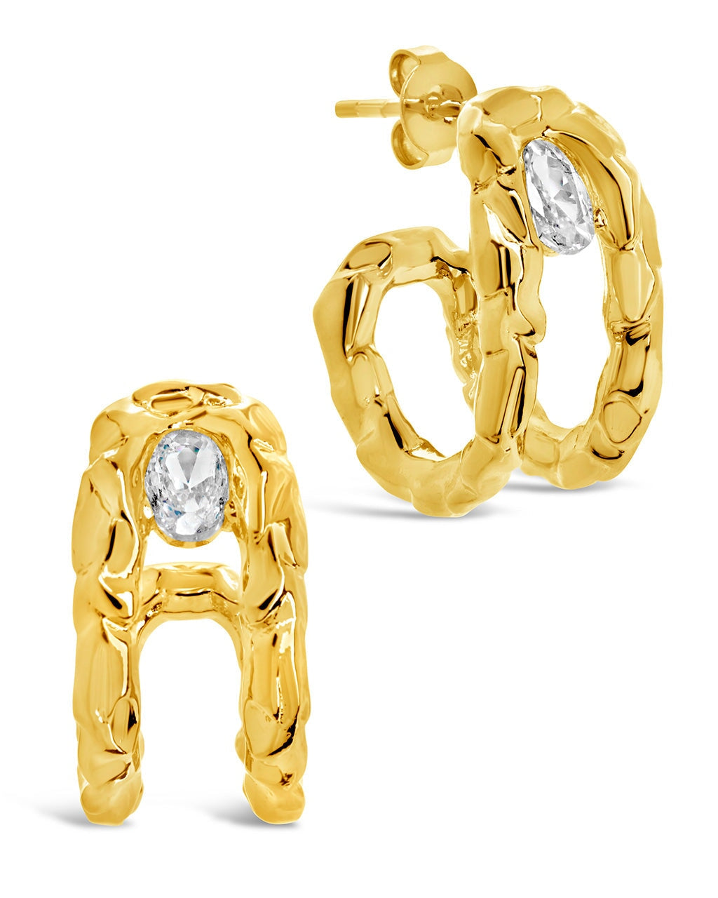 Mavis CZ Molten Metal Folded Hoop Earrings for Women - Trendy Gold & Silver Statement Jewelry - Perfect for Parties, Weddings & Everyday Wear