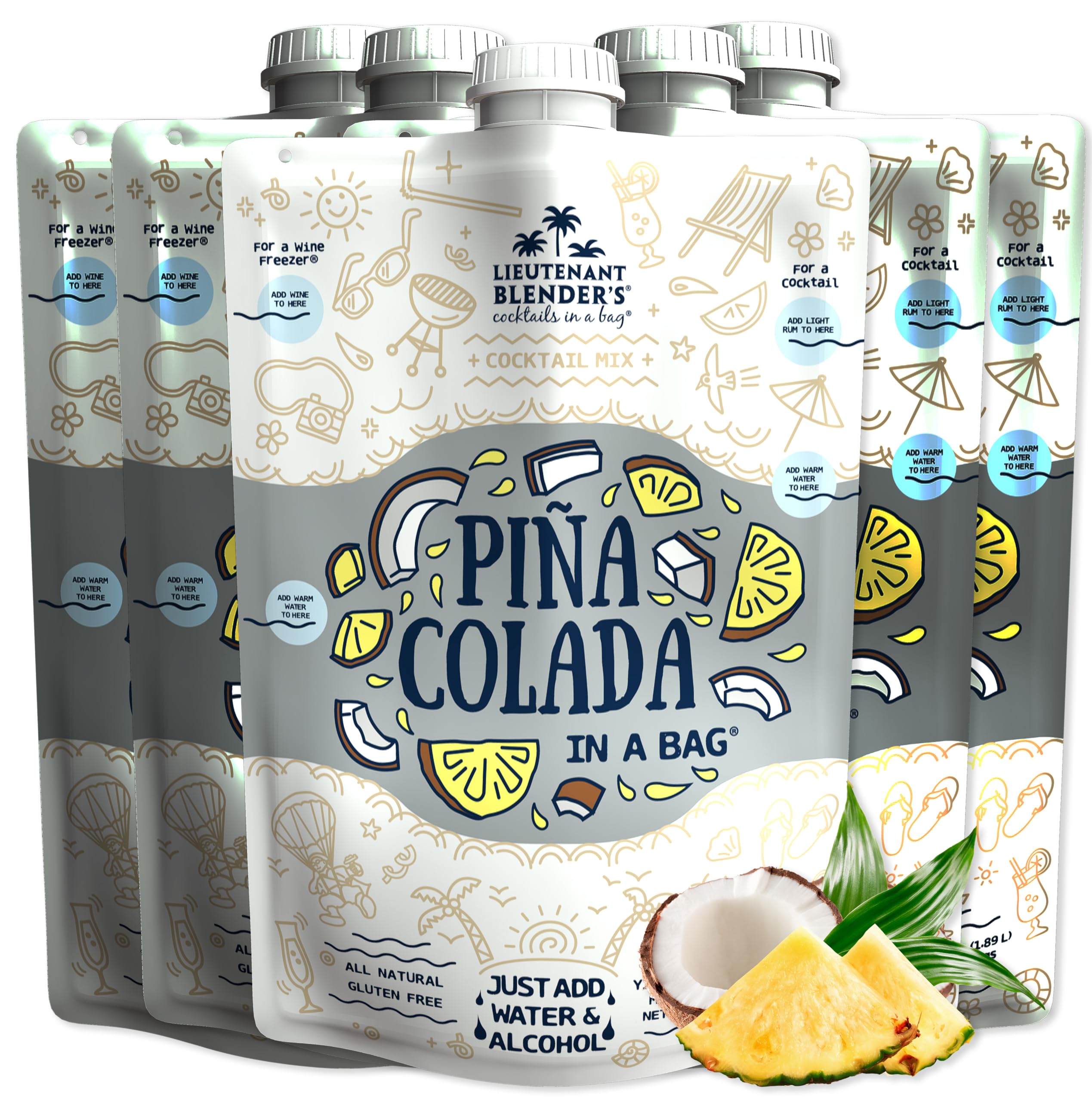Premium Pina Colada Drink Mix in a Bag – Makes 1/2 Gallon of Slushie Cocktail – Easy Tropical Cocktail, Wine Slushie & Mocktail Mix – Perfect for Parties, BBQs & Summer Drinks (Pack of 5)