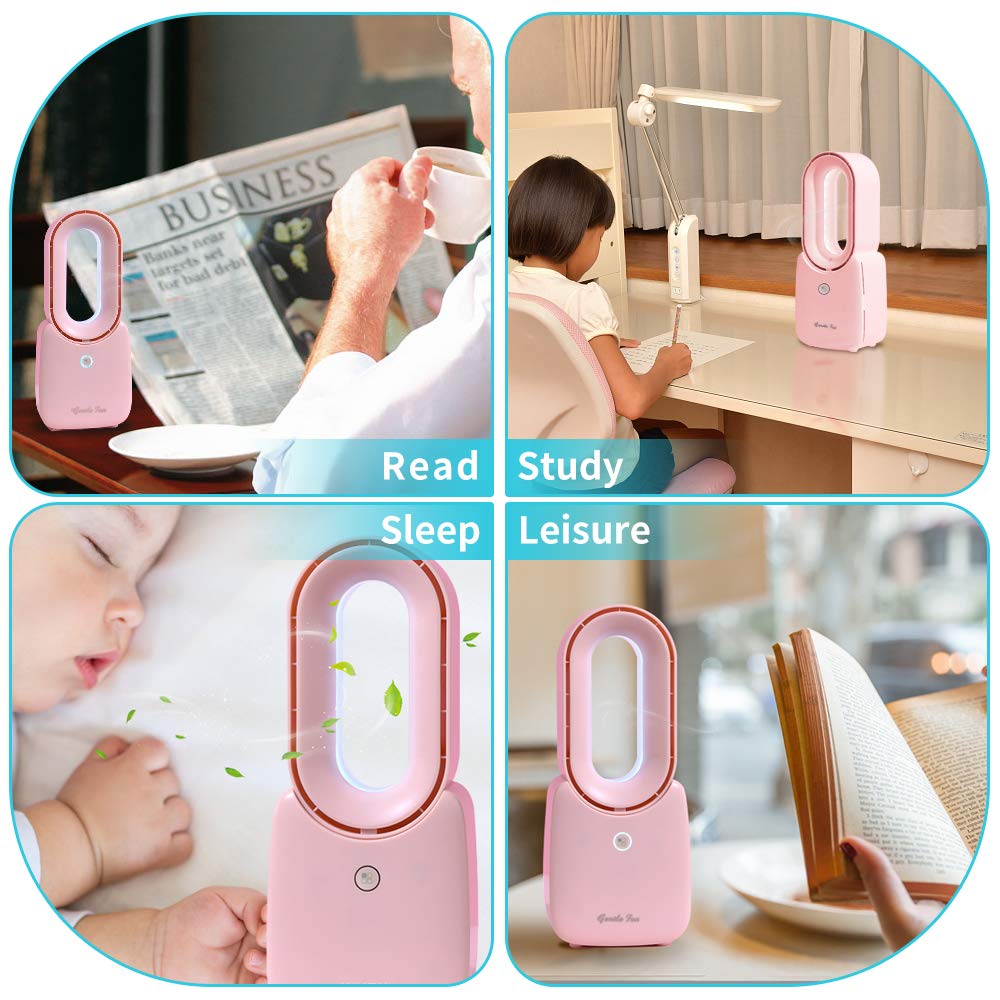Elyss Desk Fan - Small USB Table Fan with 5 LED Lights & 4 Wind Speeds, Personal Bladeless Air Cooler for Office, Bedroom, Dorm Room & Home Use