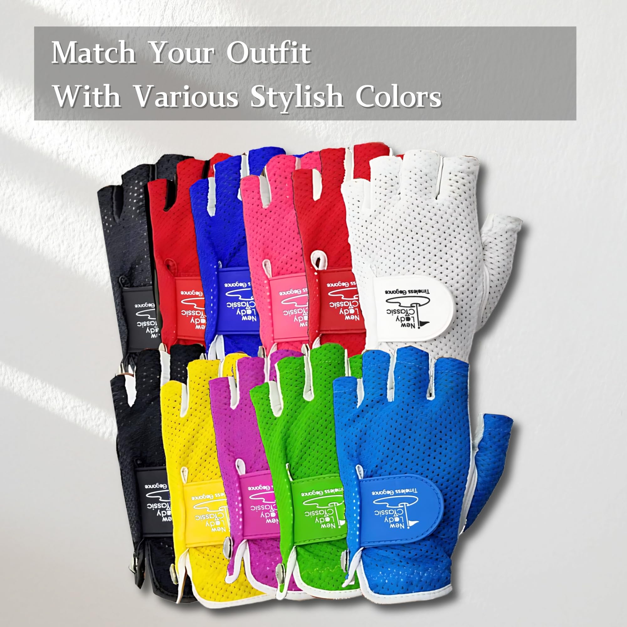 Premium Women's Half Finger Golf Gloves - 100% AAA Cabretta Leather Palm - Breathable & Non-Slip Design - Perfect for Summer & Fall Golfing - Sizes S/M/L/XL - Ideal for Driving Range, Practice & Tournament Play