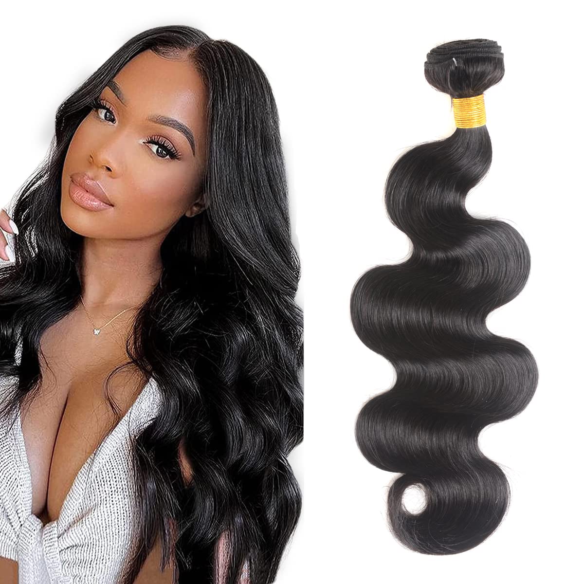 100% Unprocessed Brazilian Body Wave Human Hair Bundle - 28 Inch Natural Black Color for Weaving & Styling | Perfect for Extensions, Wigs & Everyday Hairstyles