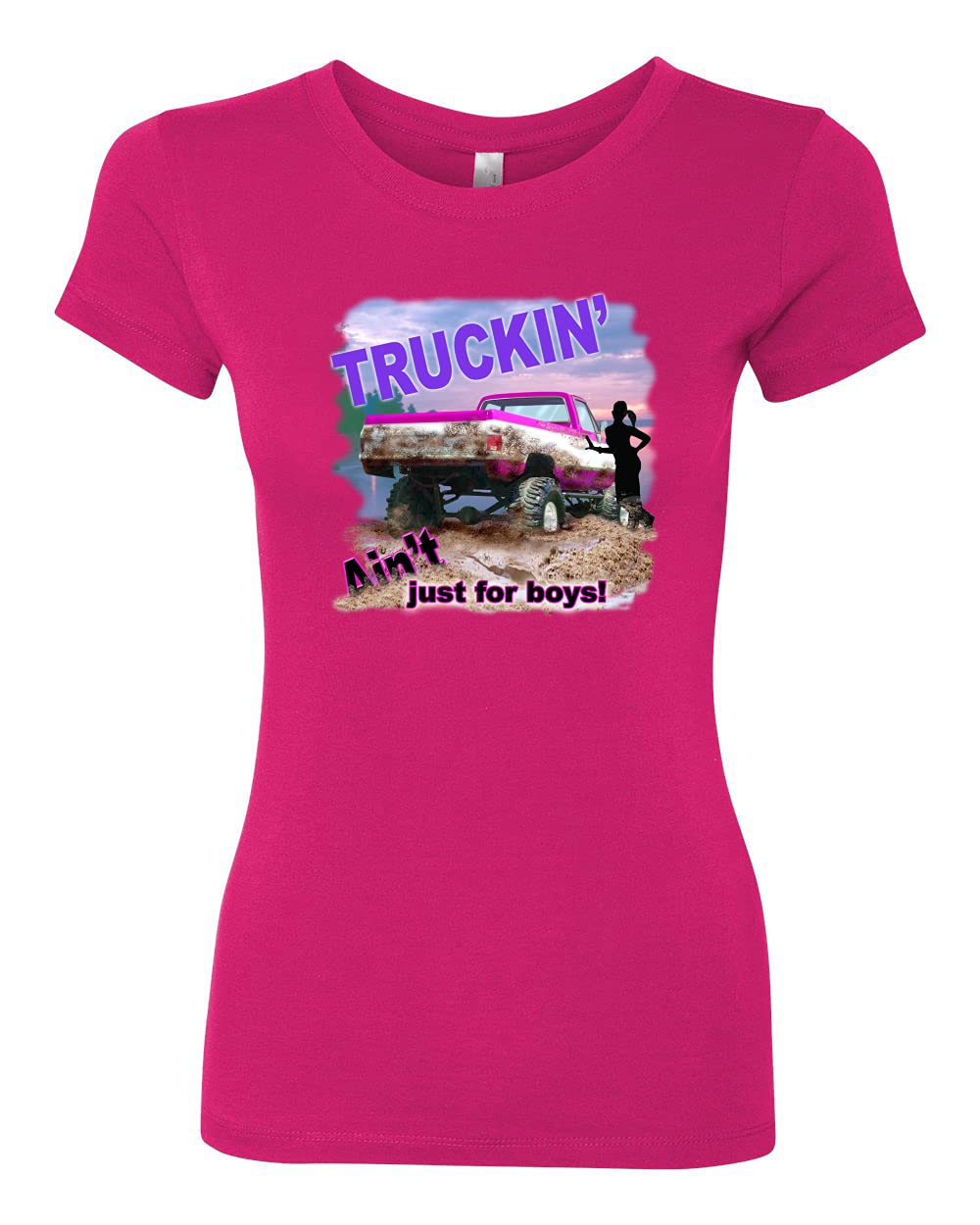 Wild Bobby Truckin' Ain't Just for Boys - Women's Slim Fit Junior Graphic Tee with Cars & Trucks Design | Casual Streetwear & Road Trip Outfit